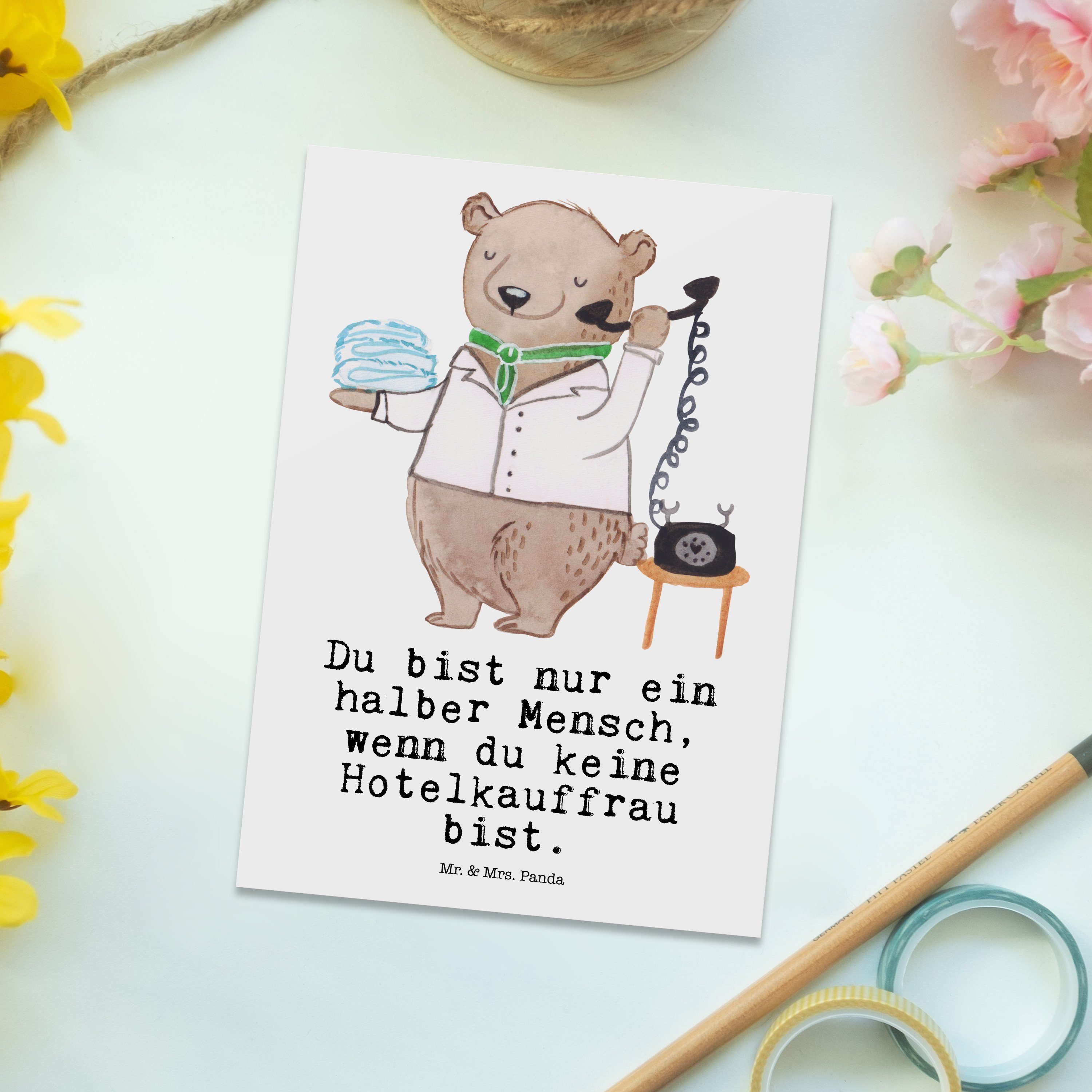 Herz Postkarte Abschied, Panda Mr. & - mit - Geschenk, Weiß Hotelkauffrau Geburtstagskarte Mrs.
