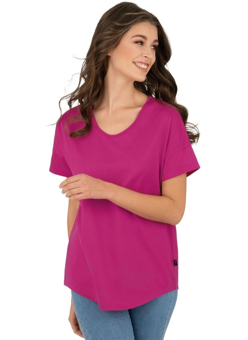 Trigema T-Shirt TRIGEMA Oversize mit T-Shirt hibiskus V-Ausschnitt