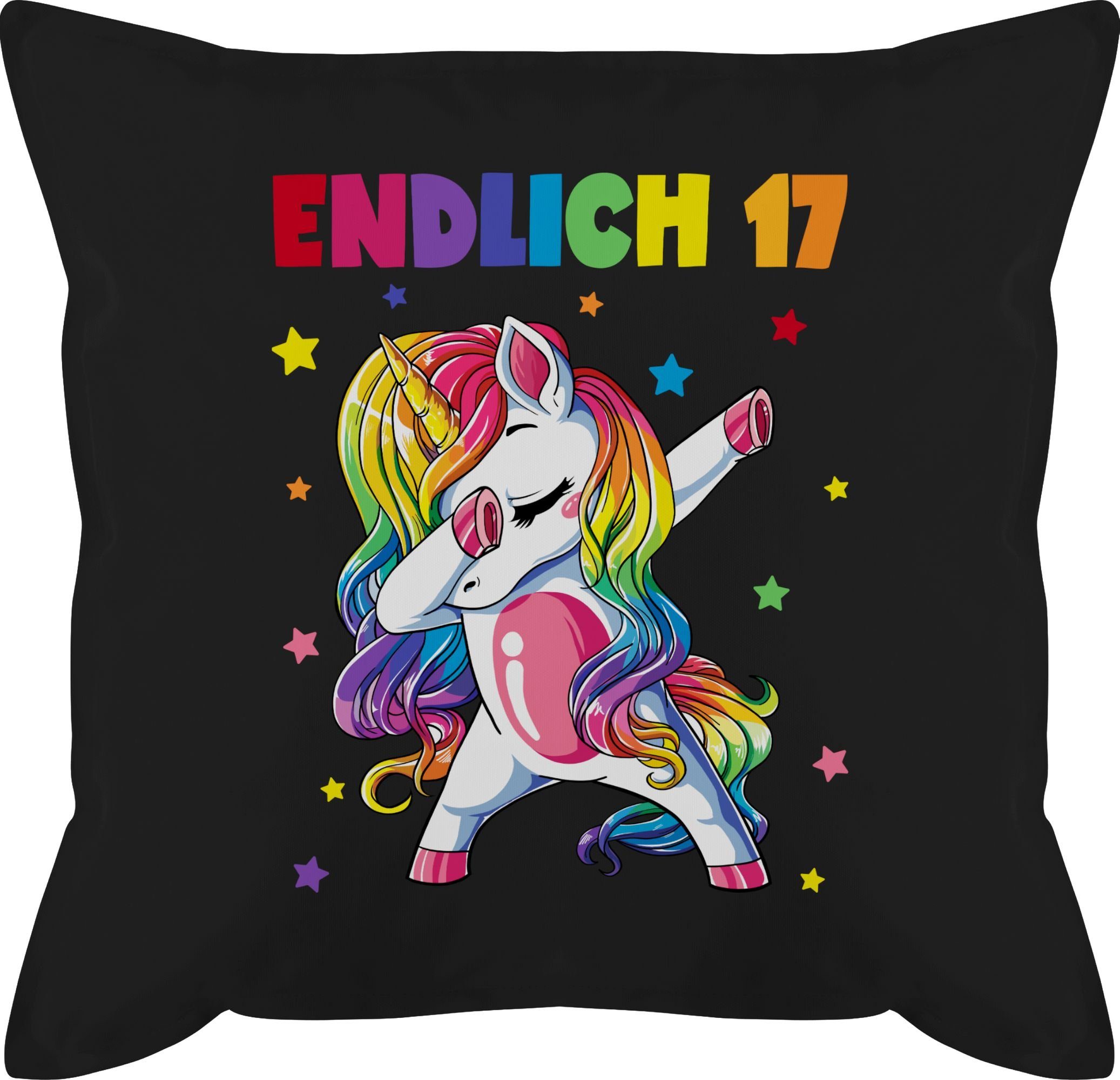 Shirtracer Dekokissen Endlich 17 Jahre - Siebzehn Jahre Dabbing Einhorn, 17. Geburtstag Kissen 3 Schwarz