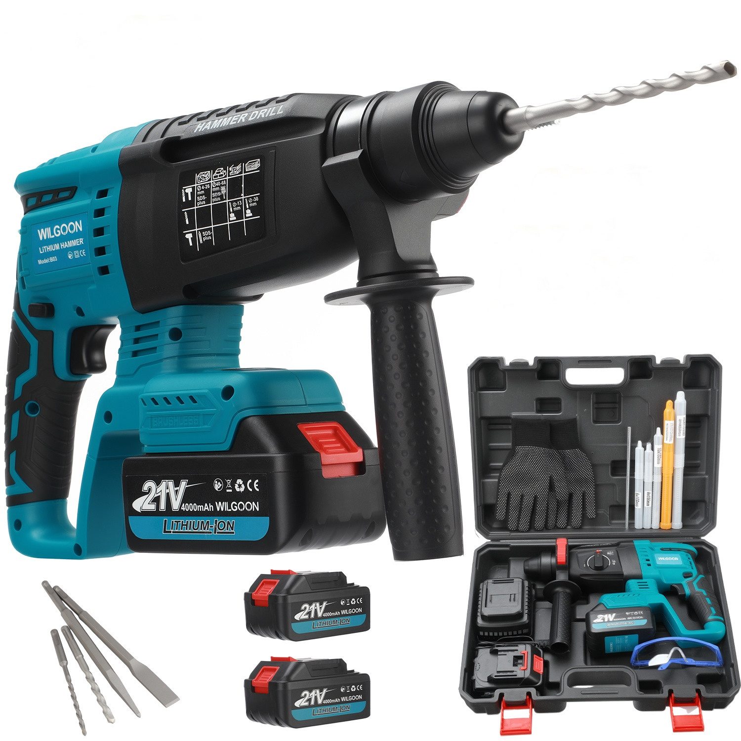 oyajia Akku-Bohrhammer Bürstenloser SDS-Plus 650W Schlagbohrmaschine Set mi günstig online kaufen