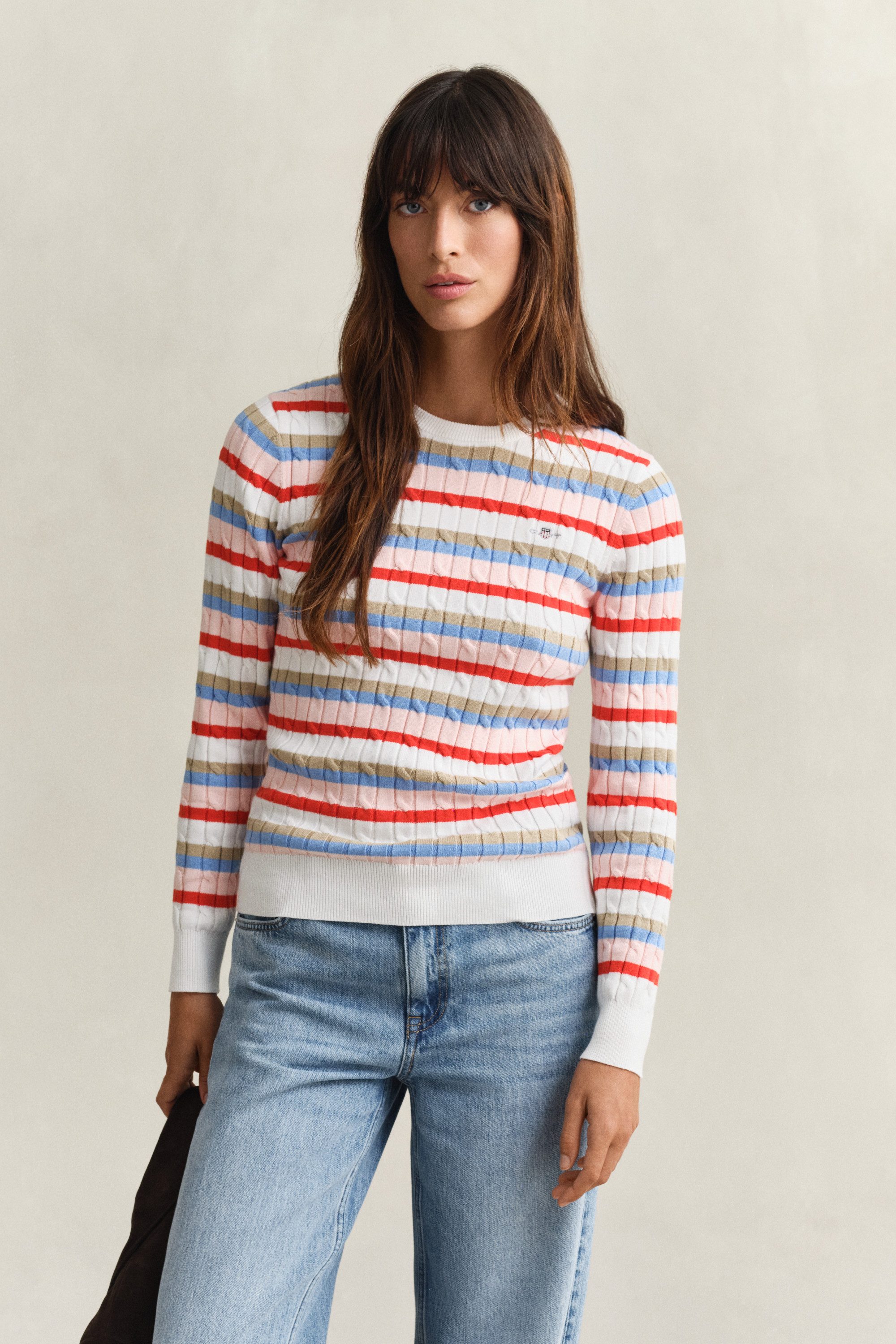 Gant Rundhalspullover STRETCH COTTON CABLE STRIPE C-NECK