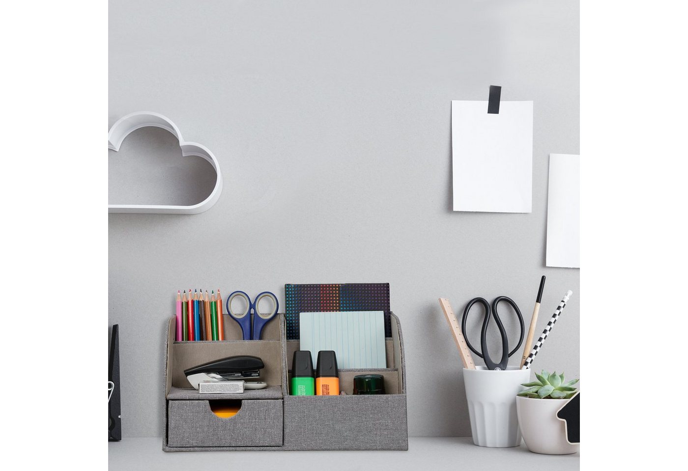 Thumbnail - relaxdays Organizer Schreibtisch Organizer Leinenoptik