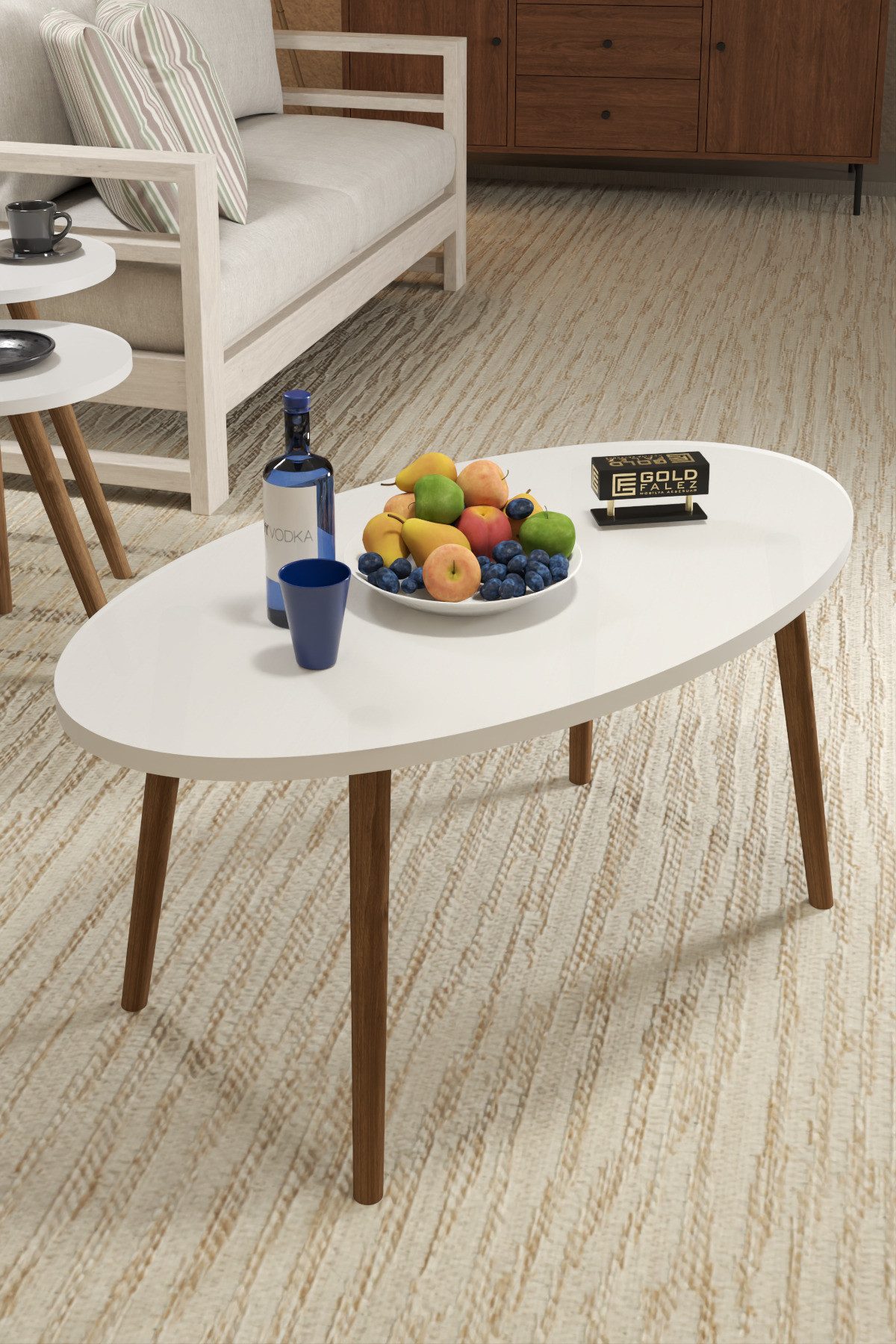 en.casa Couchtisch, oval, gedrechselte Holzbeine 89322087