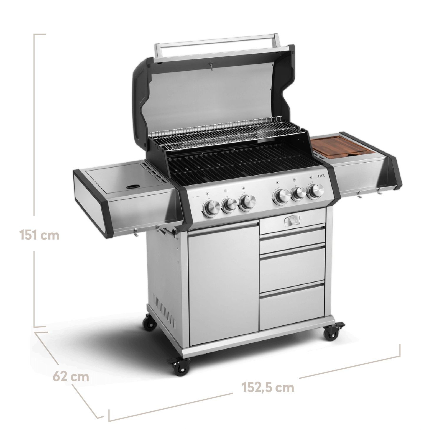 BURNHARD® Gasgrill 4-Brenner inkl. Heckbrenner, mit Gusseisen Grillrost, inkl. stabiler Abdeckhaube, Seitenkochfeld mit Infrarot Keramikbrenner - Big EARL, #945984