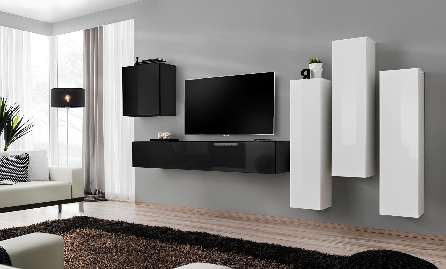 Xlmoebel Wohnwand Luxuriöser Wandschrank aus Holz für modernes Wohnzimmerdesign, (5-St), Made in Europa