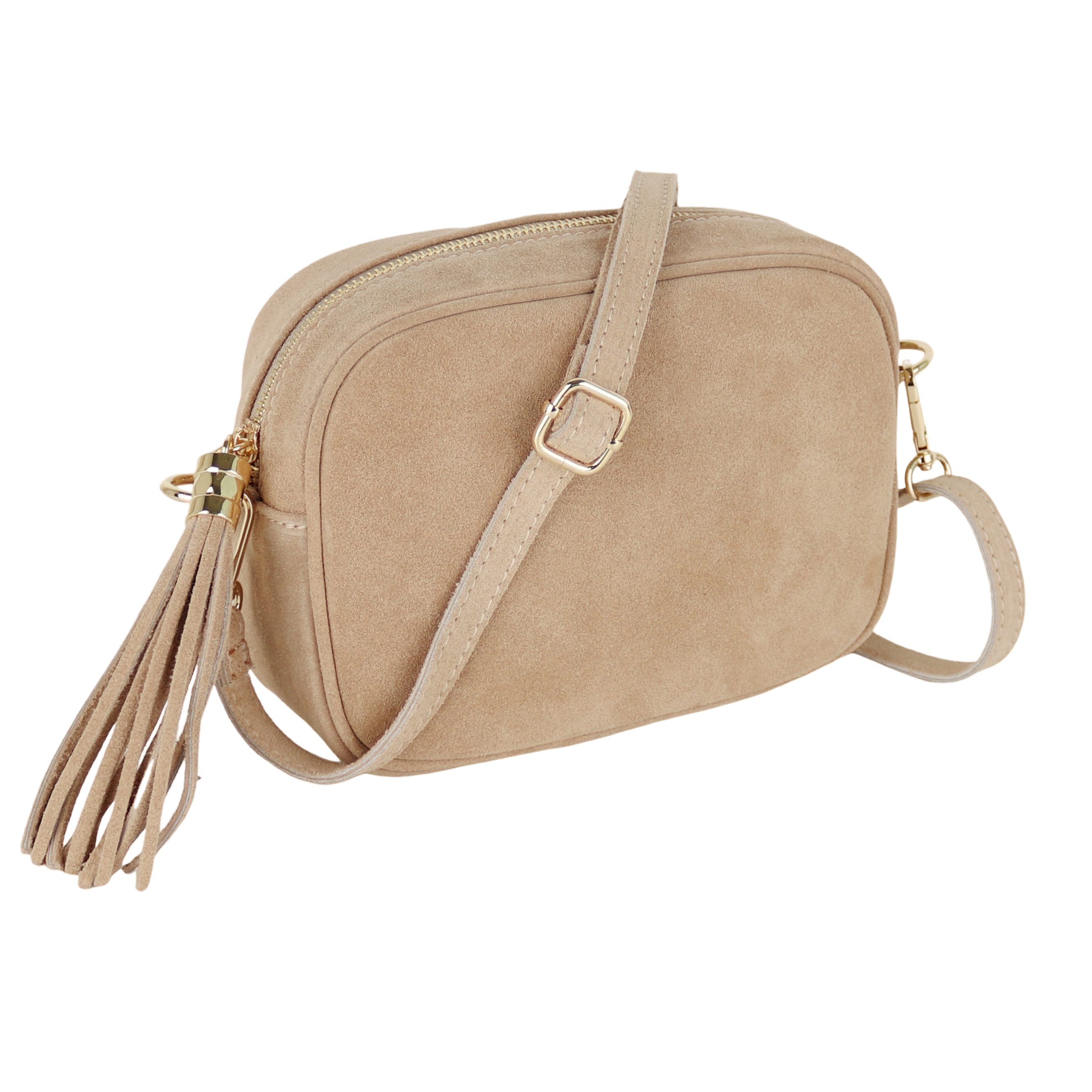 MIRROSI Umhängetasche Damen klein Crossbody Bag, Echtleder made in Itlay (20x15x7cm), Karabiner und Reißverschluss in Goldoptik), Leo-Muster oder Wildleder