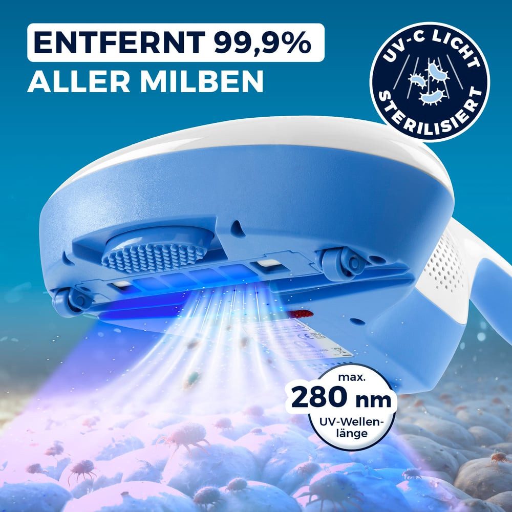 CLEANmaxx Matratzenreinigungsgerät Milben-Handstaubsauger, 300 W, mit Beutel, Antimilben-Sauger mit UV-C-Licht, inkl. EPA Filter