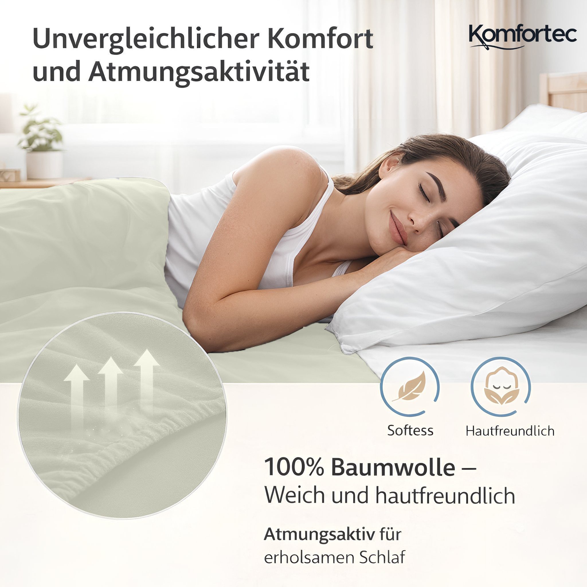 Komfortec Spannbettlaken Jersey Spannbettuch, 90x200, 140x200, 160x200, 180x200 oder 200x200 cm, 100% Baumwolle (135 g/m), Gummizug: Rundum, (2 Stück), OEKO-TEX – Bild 3 von 5