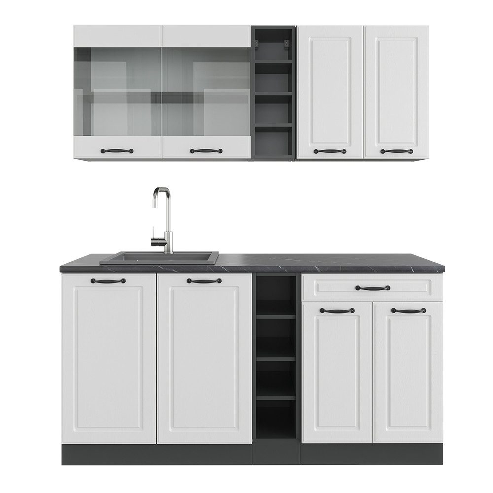 Vicco Küchenzeile R-Line, Weiß Landhaus/Anthrazit, 160 günstig online kaufen