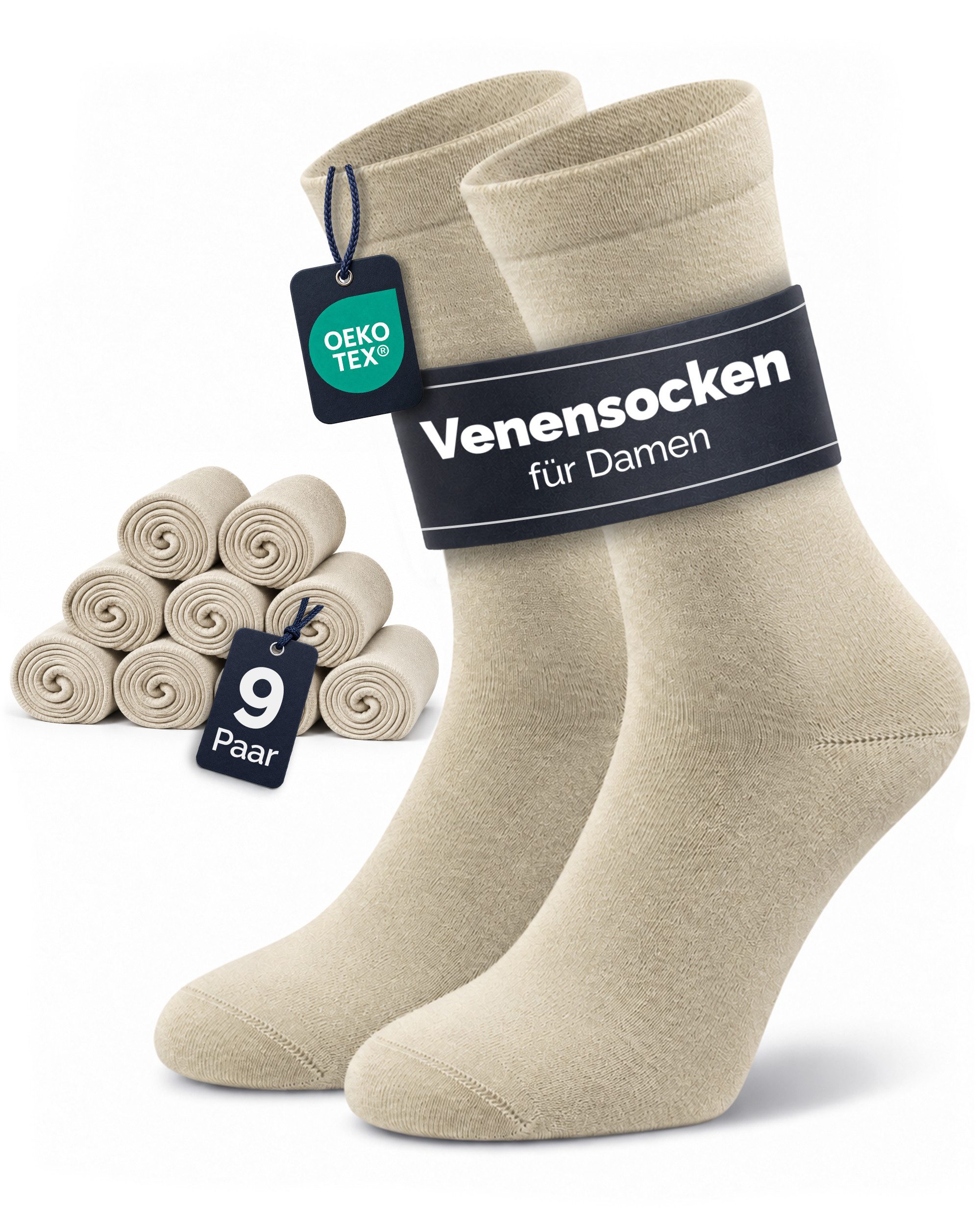 GAWILO Diabetikersocken für Damen - Ohne Gummibund - Ohne drückende Naht - Extra weit (9 Paar) Venensocke mit hohem Anteil Baumwolle sorgt für angenehmes Fußklima