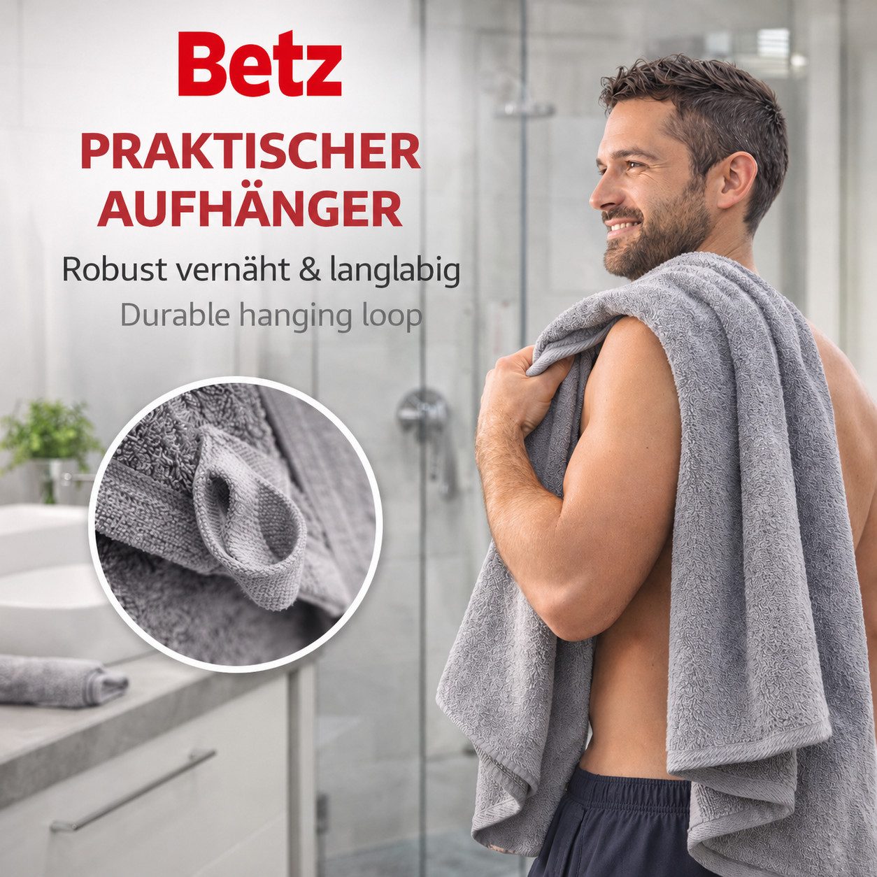 Betz Badetuch Berlin Größe 100 x 200 cm Saunatuch & Strandtuch 360 g/m², 100% Baumwolle (1 Stück, 1-St), saugstark & weich – großes Handtuch mit Aufhänger – Ser – Bild 5 von 5