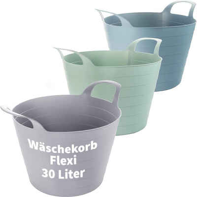 2friends Wäschewanne 3er Set, Wäschekorb Plastik mit Griffen, (45 x 40 cm, 30 Liter), 3 Farbig sortiert