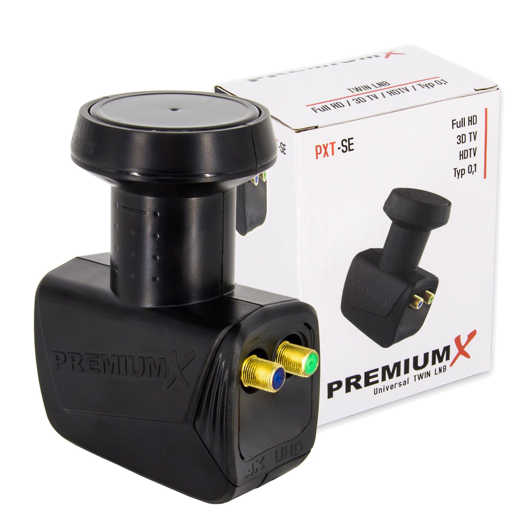 PremiumX Twin LNB PXT-SE Black Edition DVB-S2 HDTV SAT 2 Teilnehmer 0,1 dB Monoblock-LNB