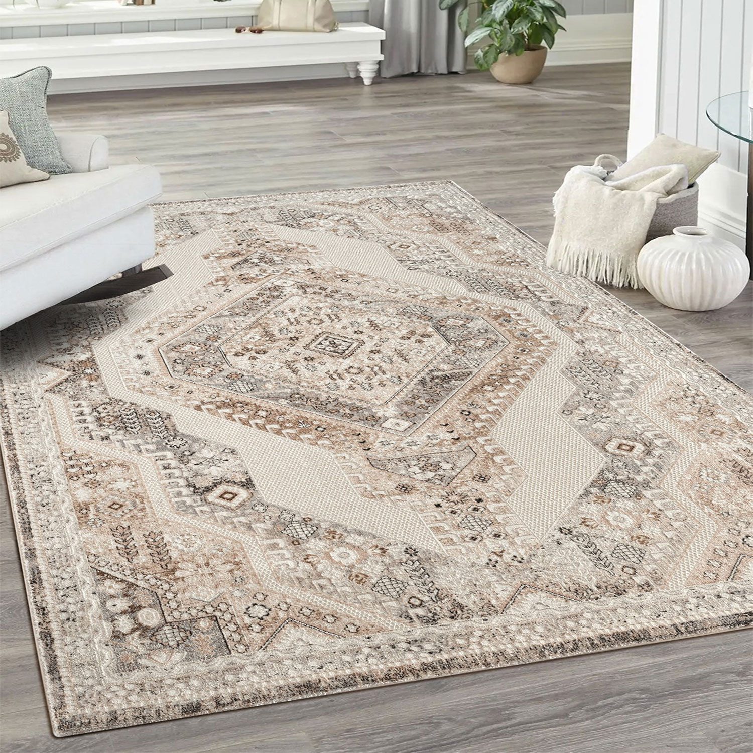 Carpetilla Designteppich Klassicher Teppich Abstrakte Muster Beige Carpetilla, Klassischer Läufer mit Kunstvollem Ornamenten Wohnzimmer Teppich