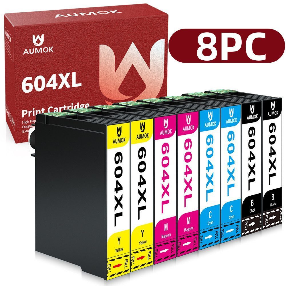 AUMOK 8er 604XL für Epson 604 Druckerpatronen Multipack XP 2200 2205 Tintenpatrone (XP-4200 XP-4205, 8-tlg., WorkForce WF-2910DWF WF-2930DWF WF-2935DWF WF-2950DWF)