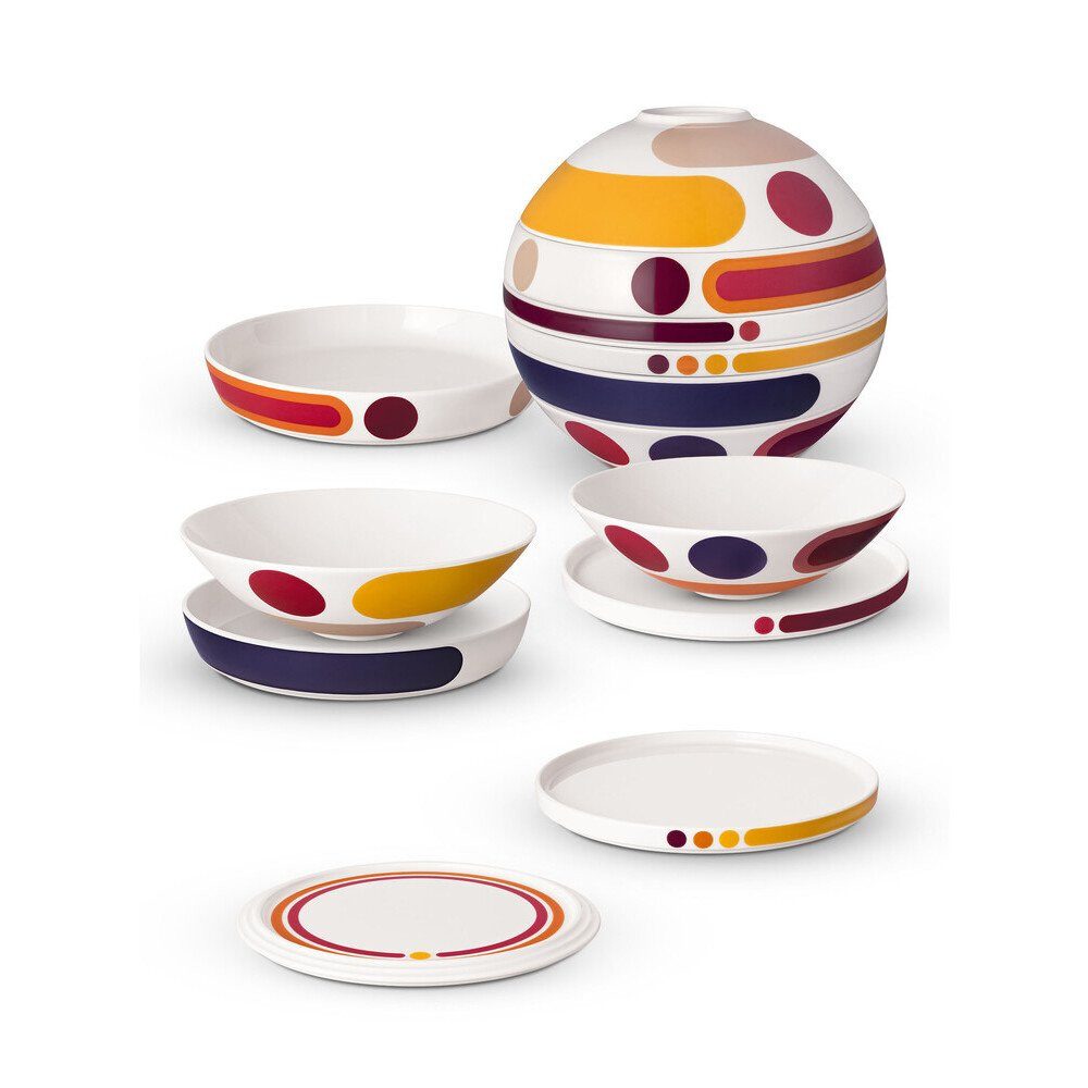 Villeroy & Boch Geschirr-Set Signature La Boule 7-tlg. Iconic Miami, Premium Porcelain, Kombiservice, Geschirrset, Tafelservice, für 2 Personen