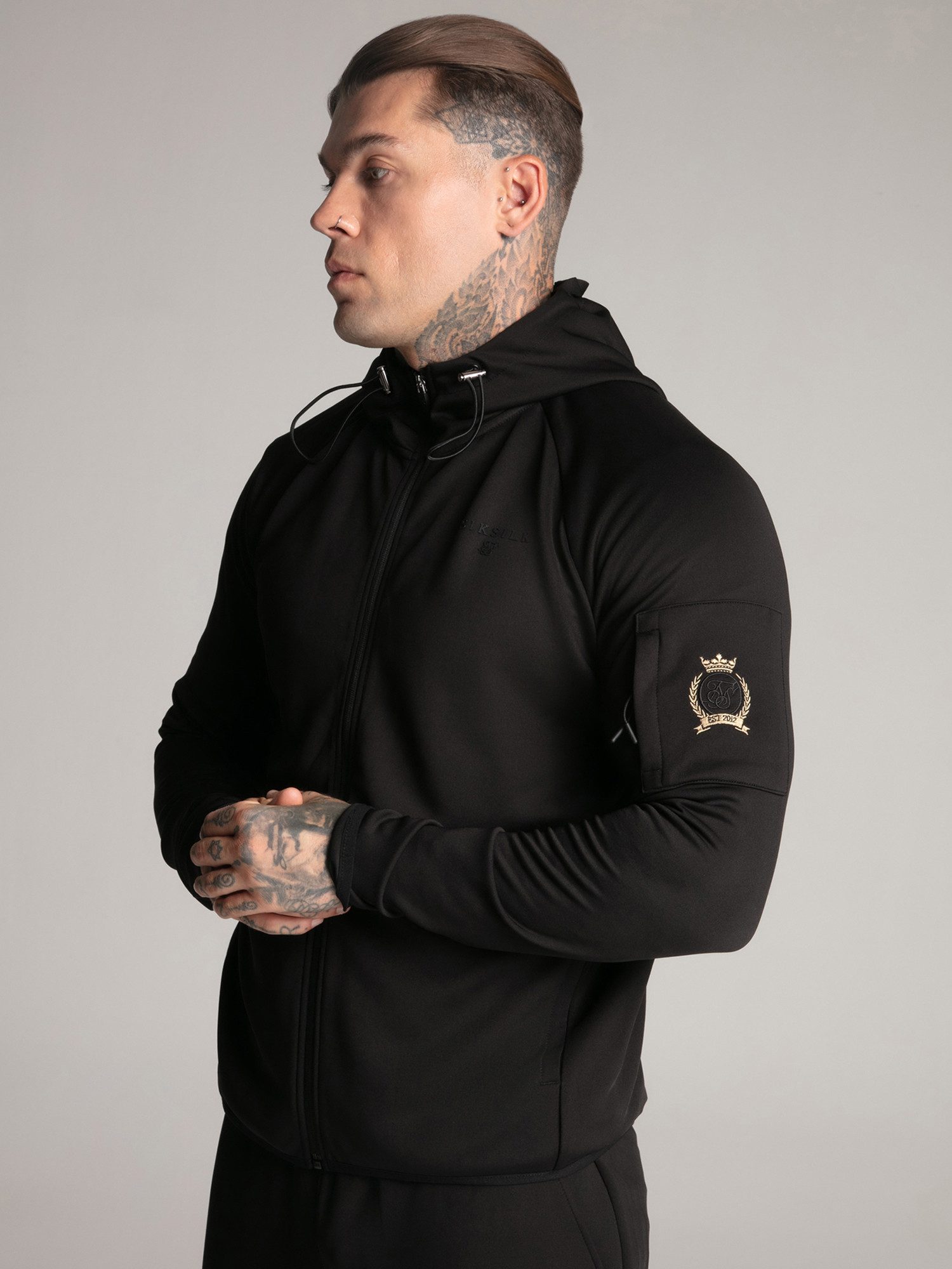 Siksilk Hoodie SikSilk Herren Schwarzer Full Zip Kapuzenpullover günstig online kaufen