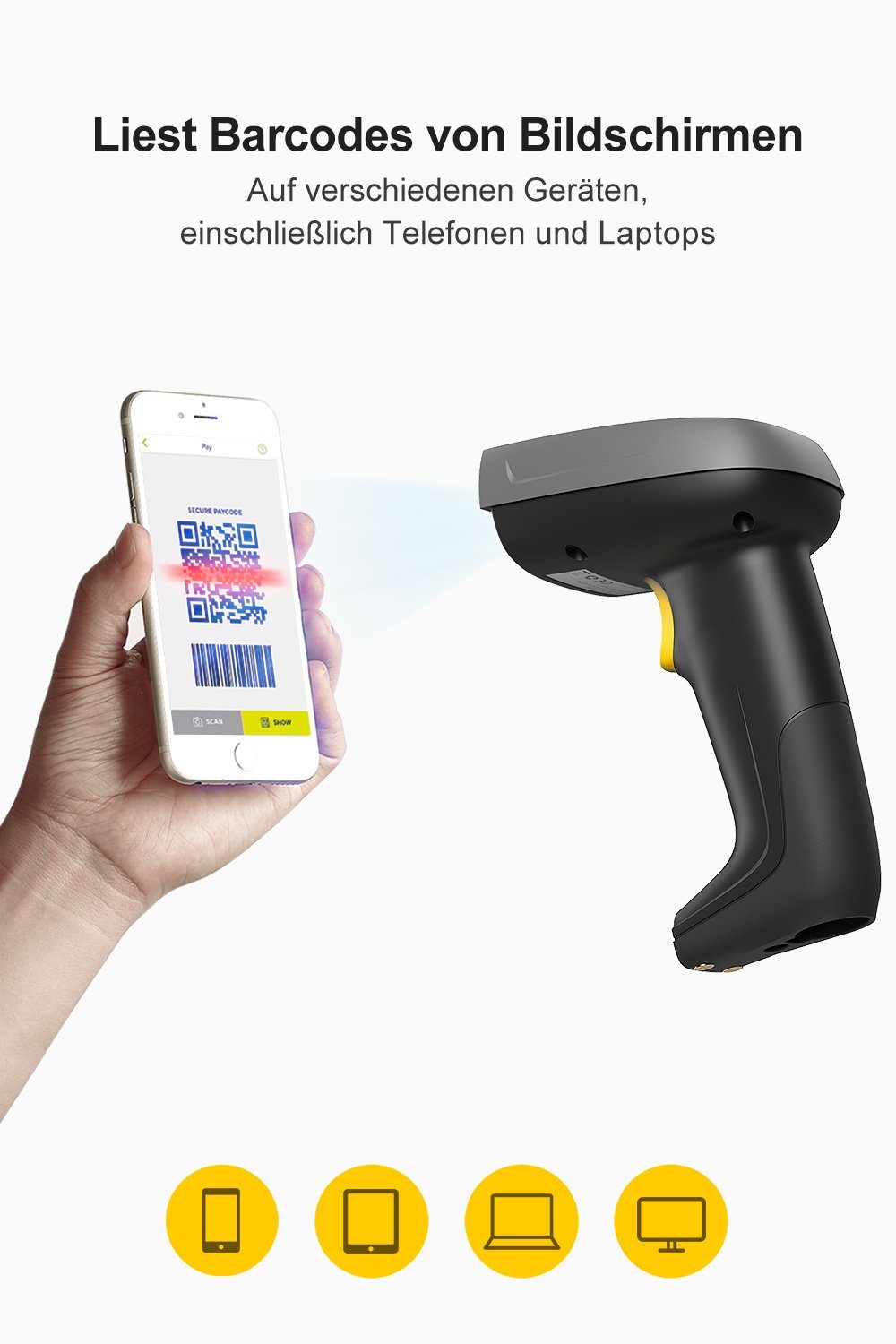Inateck 1D/2D QR Barcode Scanner Bluetooth mit Ladestation Handscanner