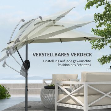 Outsunny Ampelschirm Sonnenschirm mit Kurbel, Neigung und 8 Rippen, LxB: 293x293 cm, Balkonschirm, Marketschirm, für Außenpool, Garten, Balkon, Cremeweiß