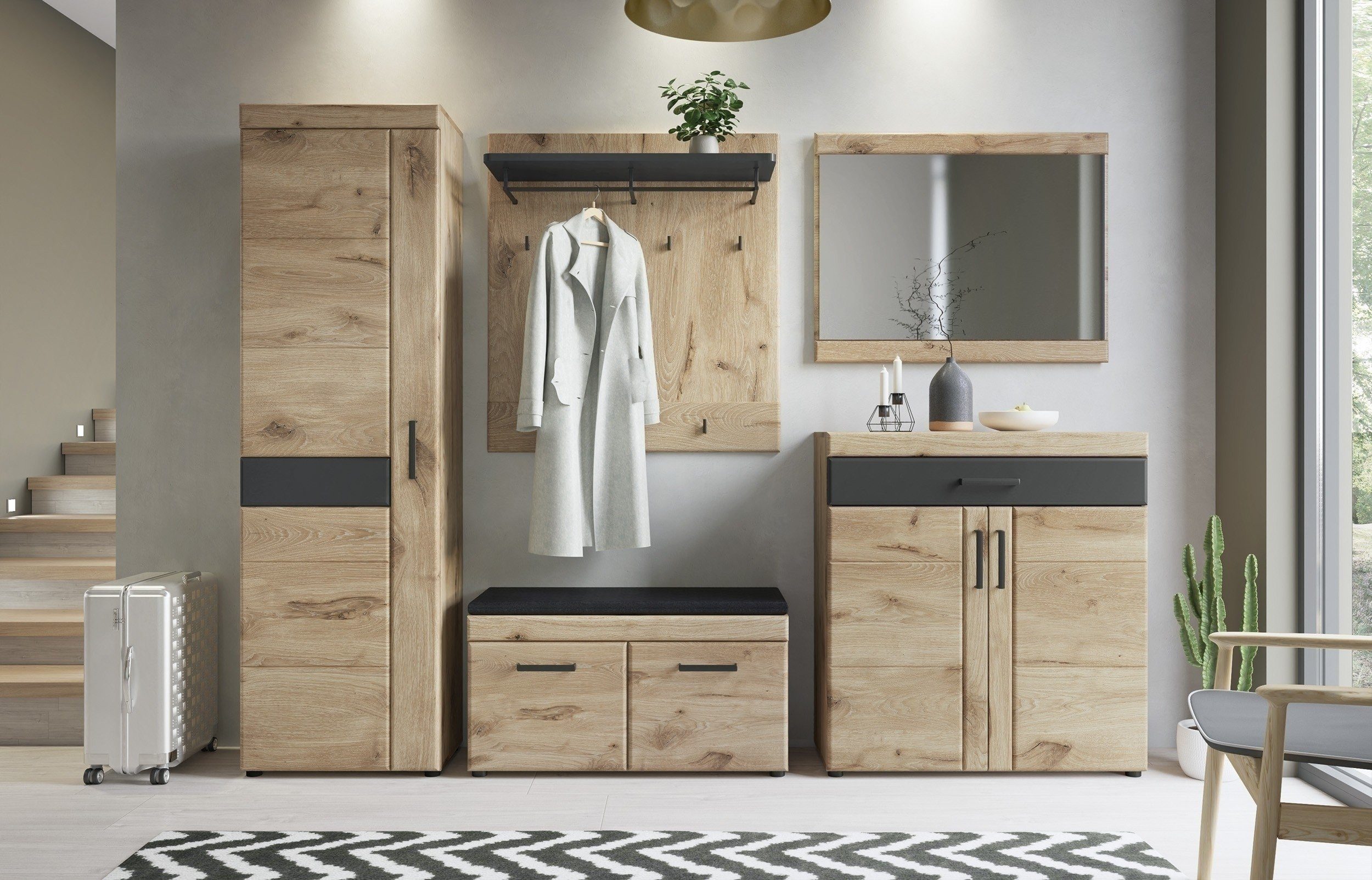 Meble Wójcik Schuhkommode 2 Türen, 1 Schub, Viking Eiche Dekor / Kosmos Grau - 93x100x38 (BxHxT)