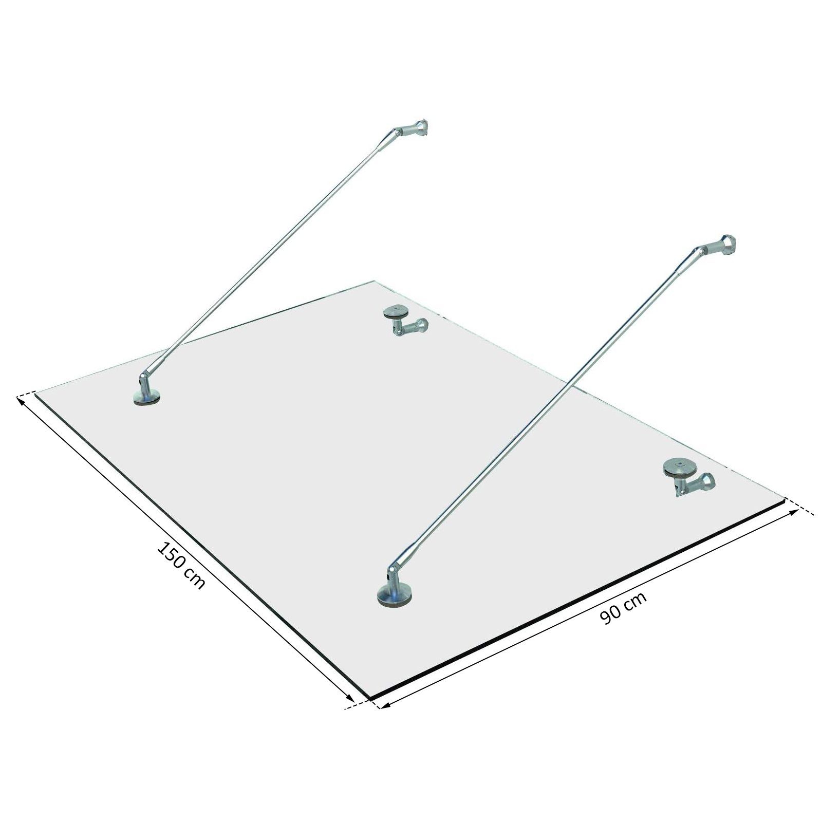 HOMCOM Pultvordach Vordach Glasvordach Türvordach (Gehärtetem Glas, 1 St., 304 Edelstahl Klarglas), 150 x 90 cm