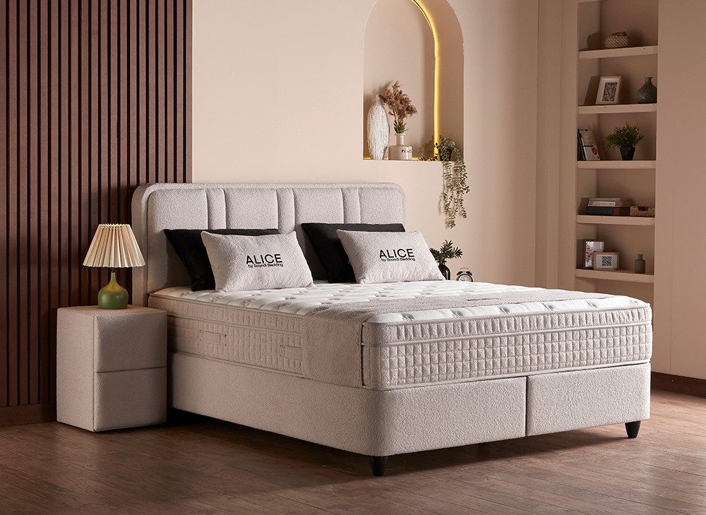 abc bedding Boxspringbett ALICE - Luxus Stauraumbett - Doppelbett mit Bettkasten - Funktionsbett (Funktionsbett mit Bettkasten - 140x200–180x200 cm), Voll-orthopädische Matratze - Premium Schlafkomfort