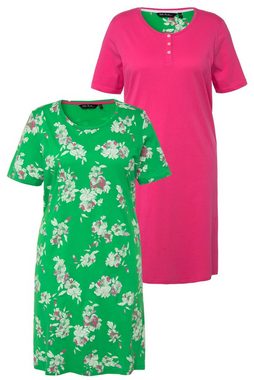 Ulla Popken Bigshirt Bigshirts 2er-Pack Blumen/uni Rundhals Halbarm