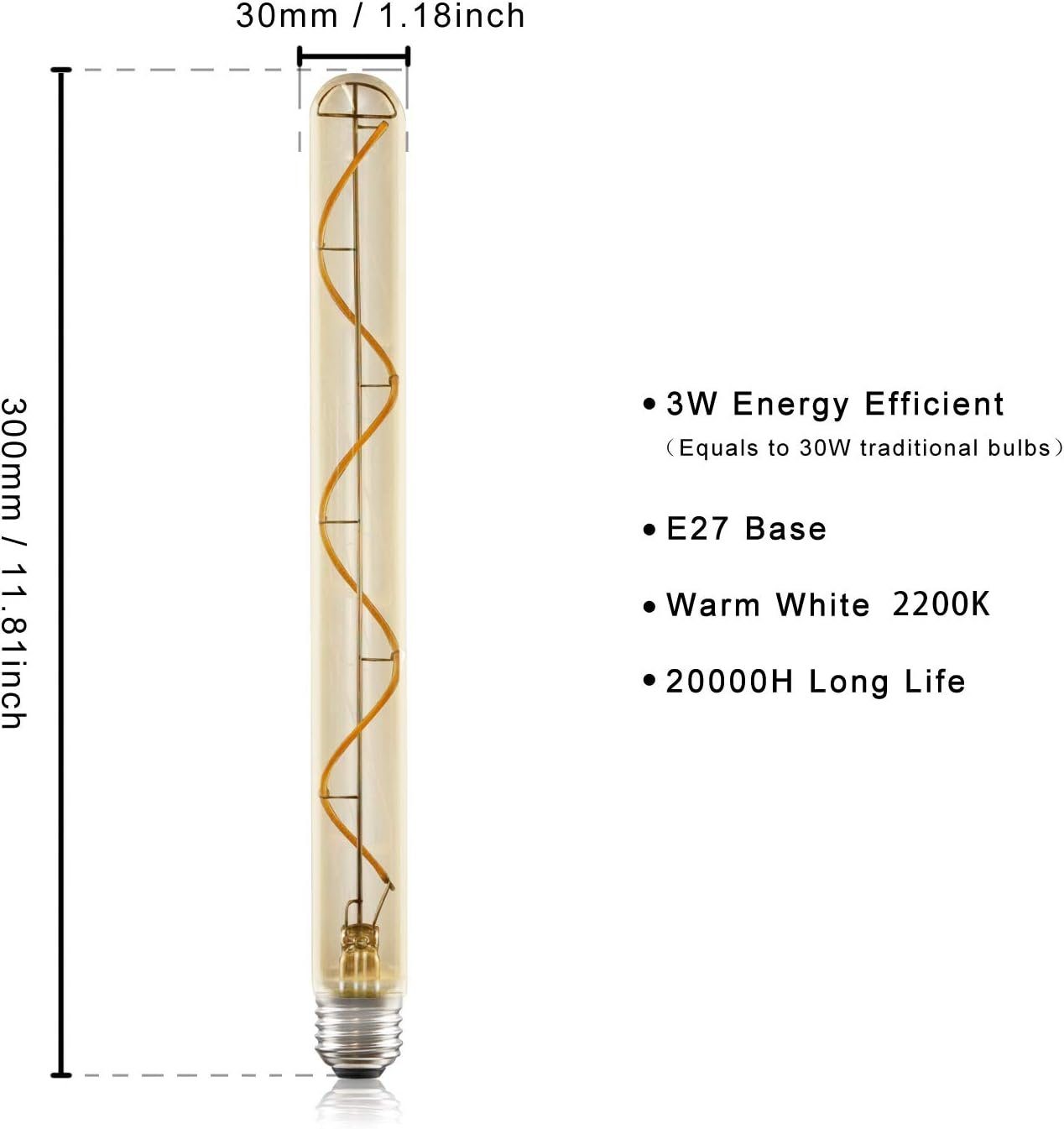 ZMH LED-Leuchtmittel E27 Vintage Röhrenform Glühbirne 185/300mm Gold für Ha günstig online kaufen