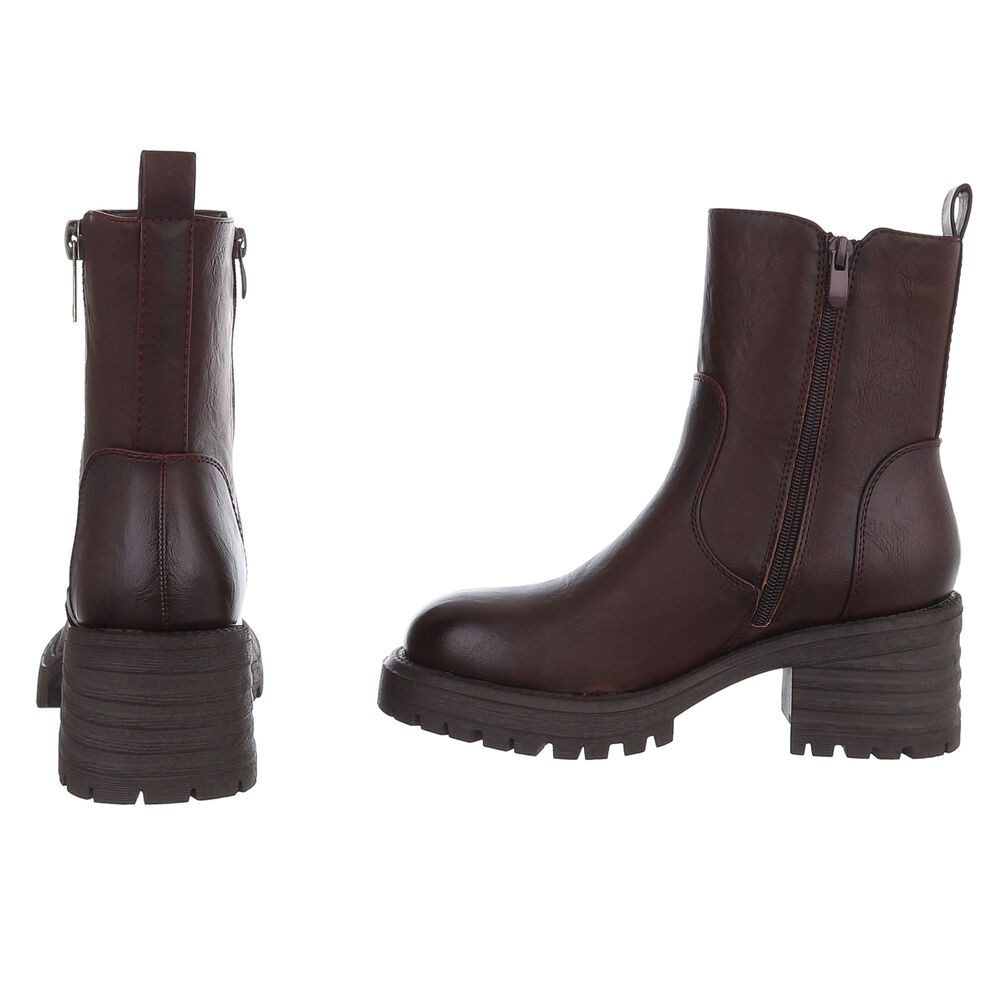 Ital-Design Modischer Damen Stiefel mit Zipper und Blockabsatz Plateaustiefelette (90649131) Blockabsatz Stiefeletten in Weinrot