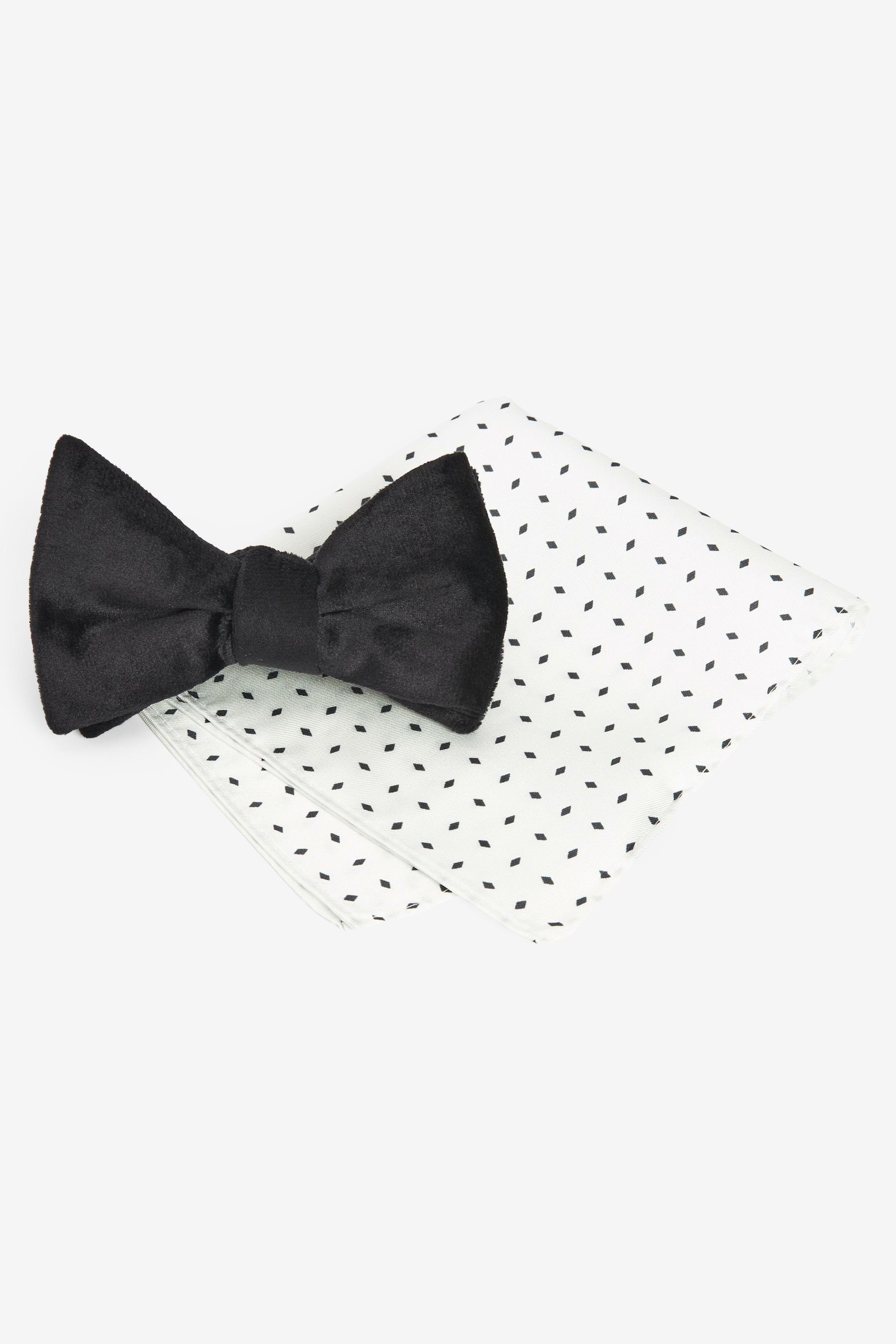 Next Krawatte Fliege und quadratisches Einstecktuch im Set (2-St) Black/White Diamond | Breite Krawatten
