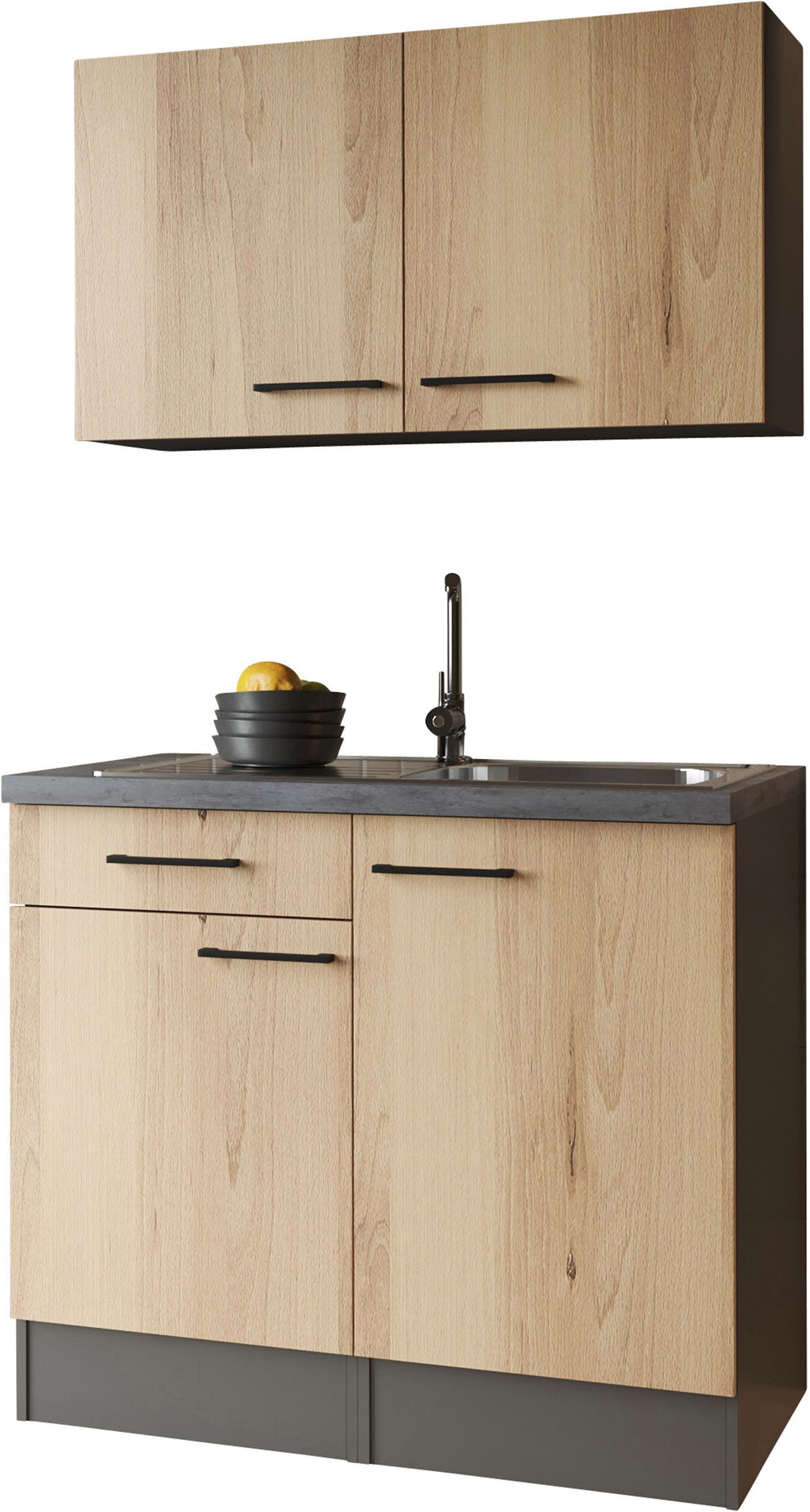 RESPEKTA Pantryküche Oliver, zerlegt, mit Oberschränken, Edelstahlspüle und Soft-Close, 100 cm
