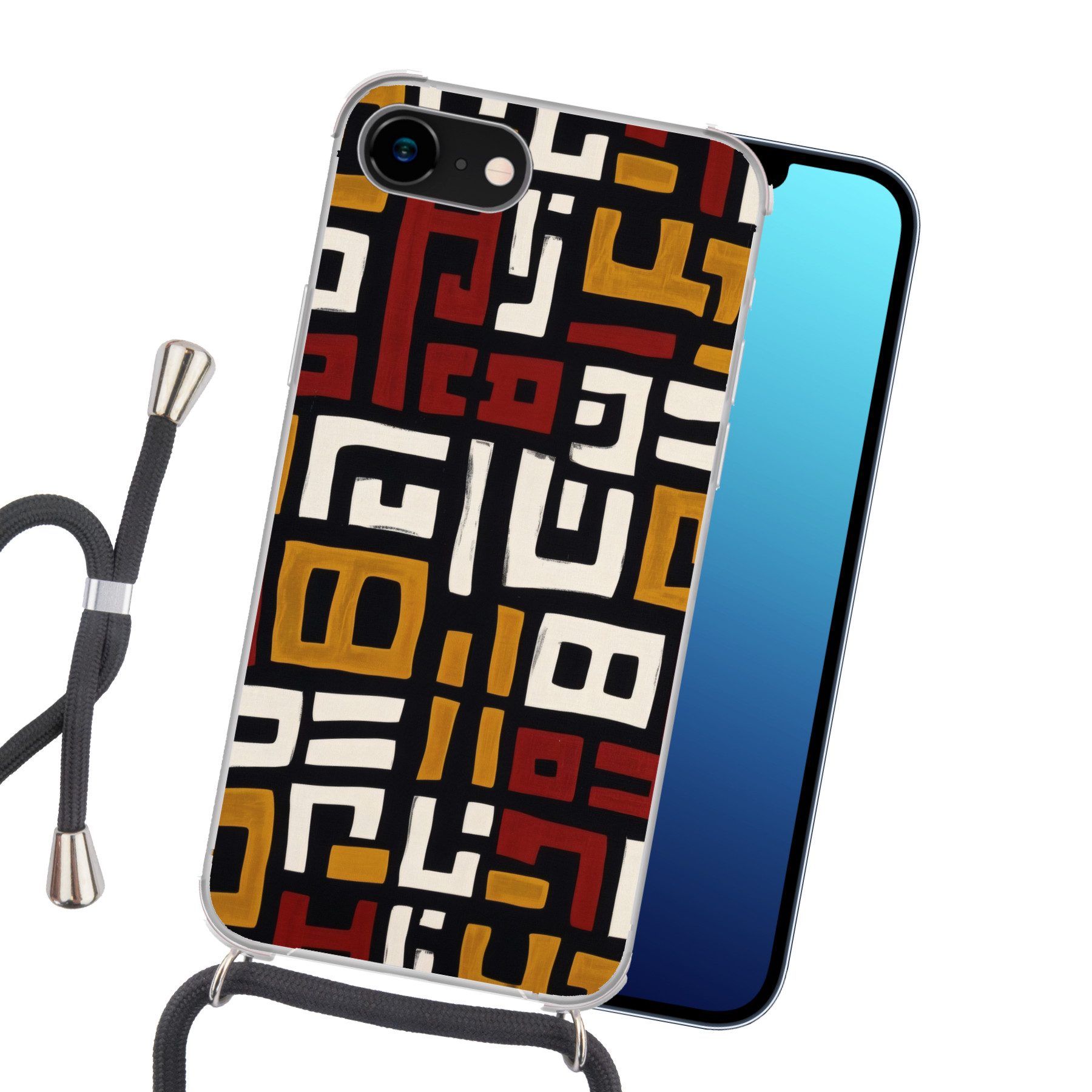 MuchoWow Handyhülle für Apple iPhone 7 Abstrakt - Muster - Rot, Tragbare Handyhüllen mit Kette zum umhängen, Handykette Handyband