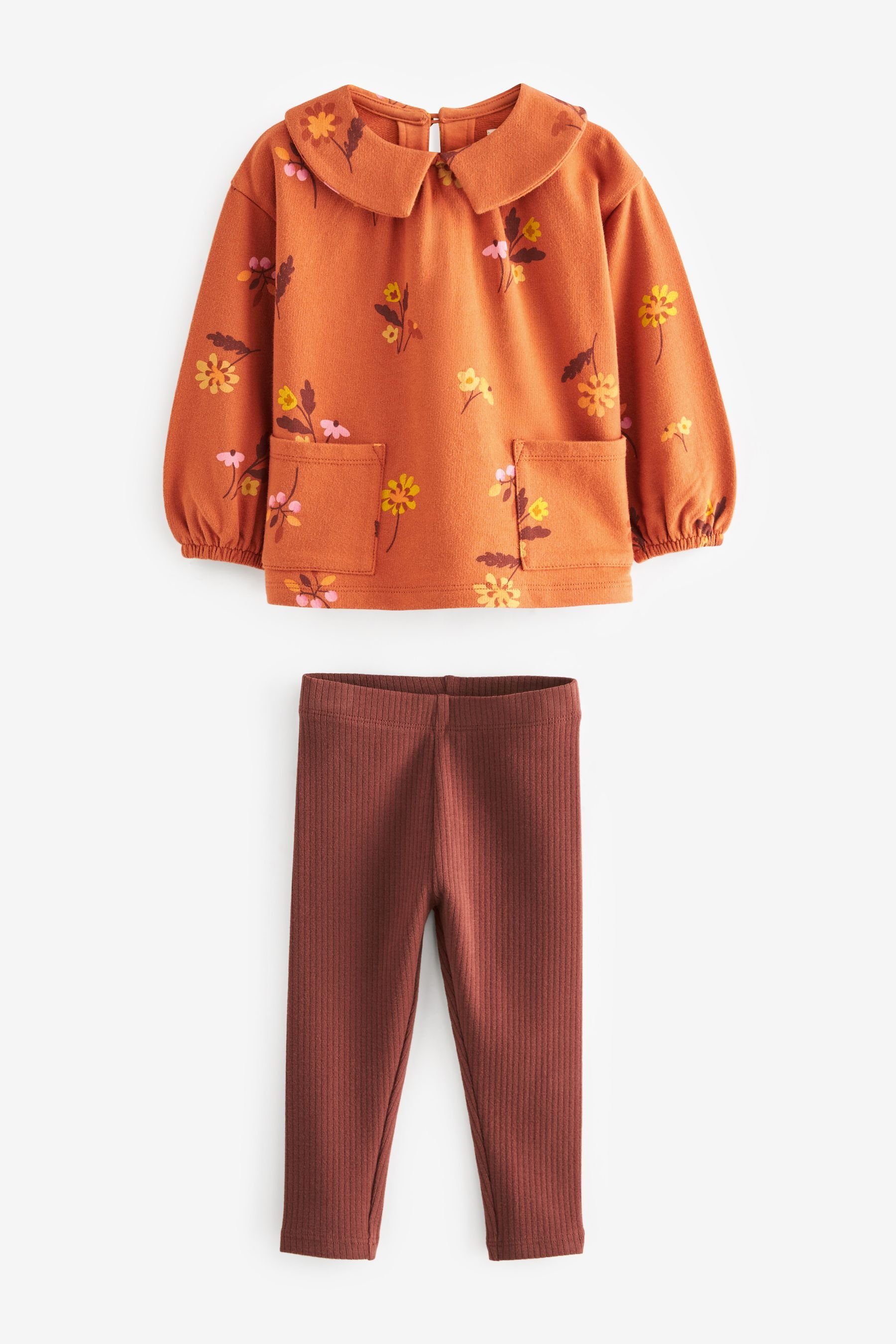 Langarmshirt im Set (2-tlg) Leggings & Next & Leggings Kragenoberteil Pumpkin