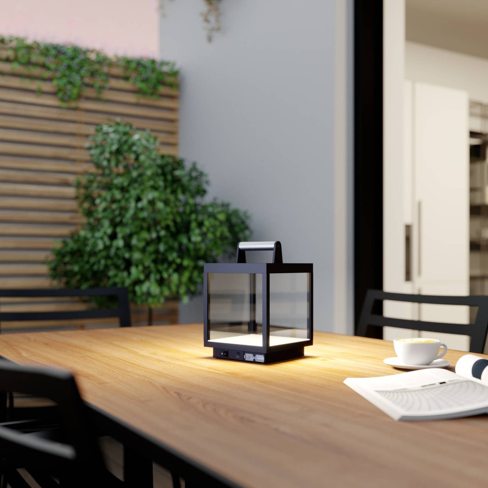 Lucande Außen-Tischleuchte Cube, LED, Metall, Schwarz warmweiß IP54, 1 x 4,5 W LED, warmweiß