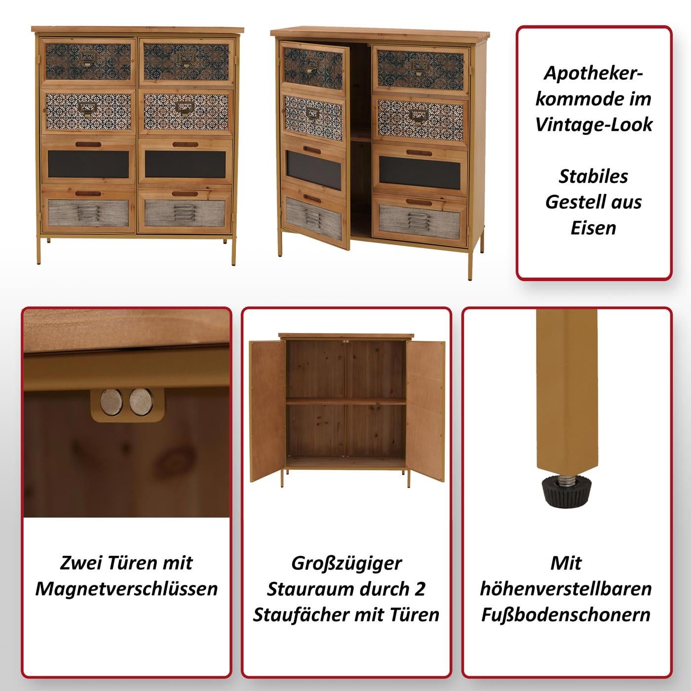 MCW Apothekerschrank MCW-O79-B Stabiles Gestell aus Eisen