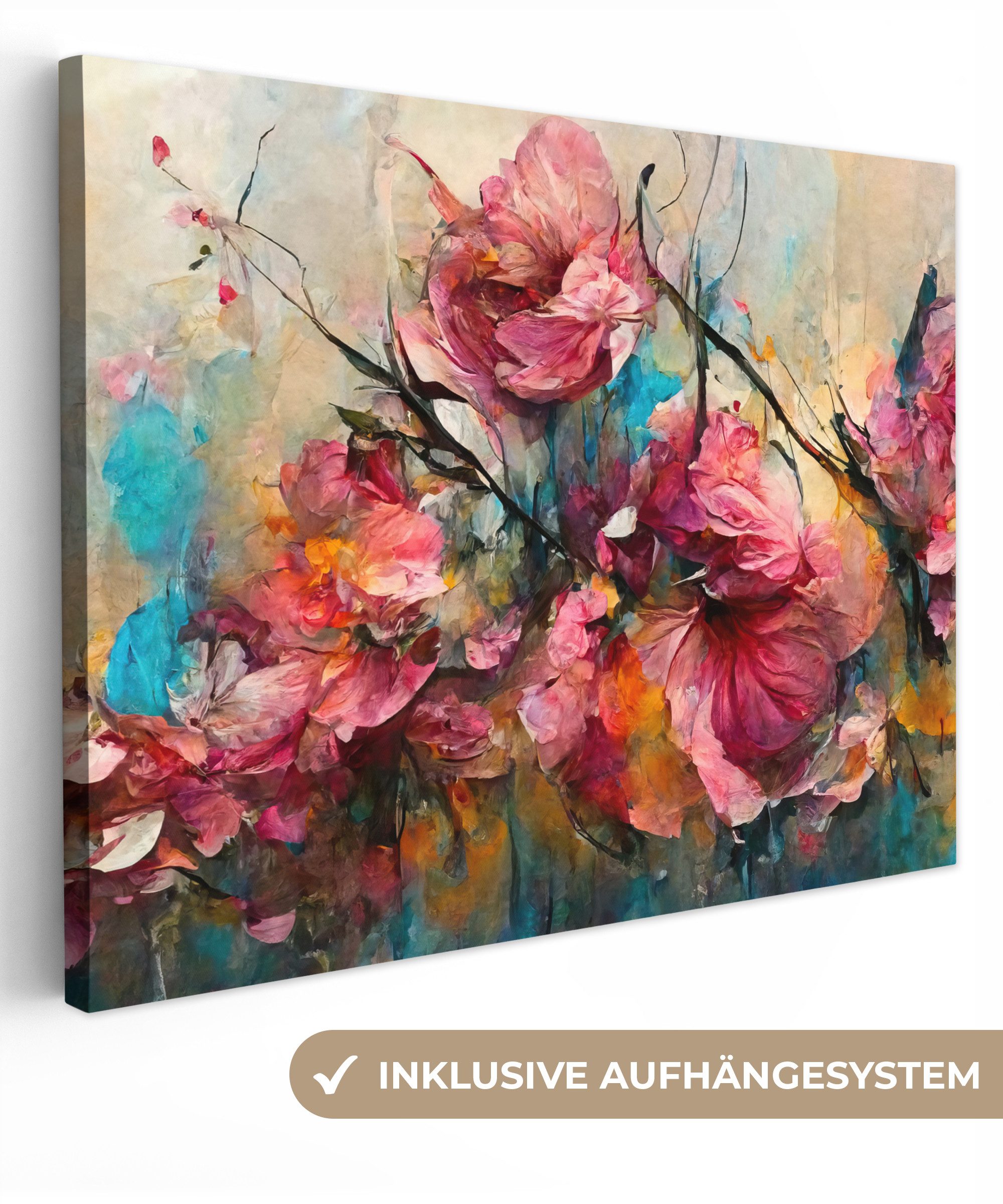 OneMillionCanvasses® Leinwandbild Kunst - Blumen - Rosa - Rosen - Natur, Fotodruck (1 St), Leinwand Bilder für Wohnzimmer Schlafzimmer 80x60 cm