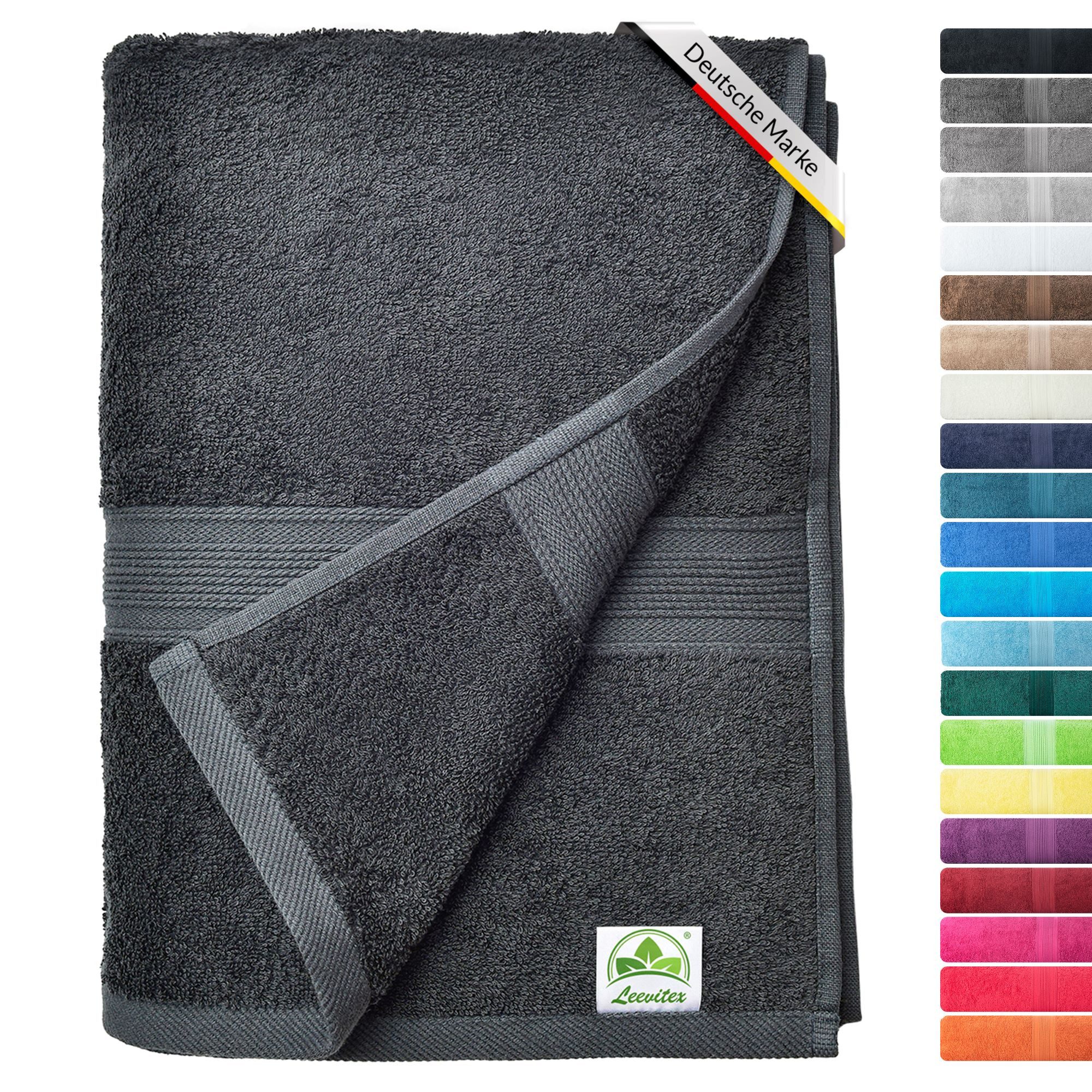 leevitex® Saunatuch, 80x200 cm, 100% Baumwolle, saugstark und fusselfrei, Frottee (1-St), OEKO-TEX® STANDARD 100 zertifiziert, gestreifte Bordüre