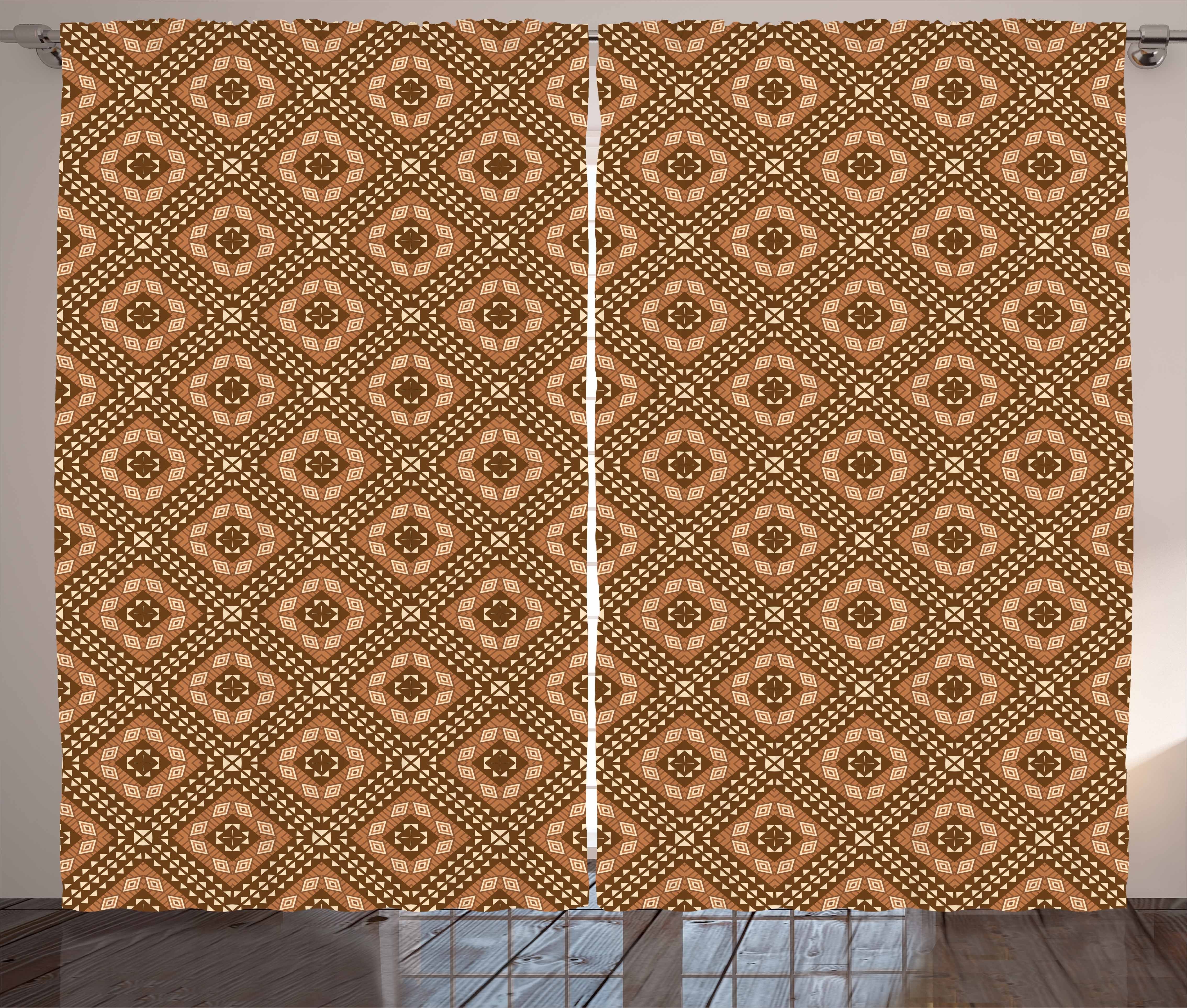 Gardine Schlafzimmer Kräuselband Vorhang mit Schlaufen und Haken, Abakuhaus, Kente Muster Braun