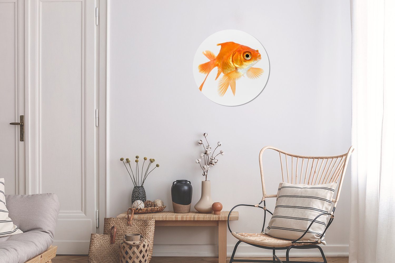 MuchoWow Wandsticker Goldfisch - Weiß Tapetenaufkleber, für Tapetenkreis - Rund, (1 Schwimmen Kinderzimmer, Wohnzimmer St)