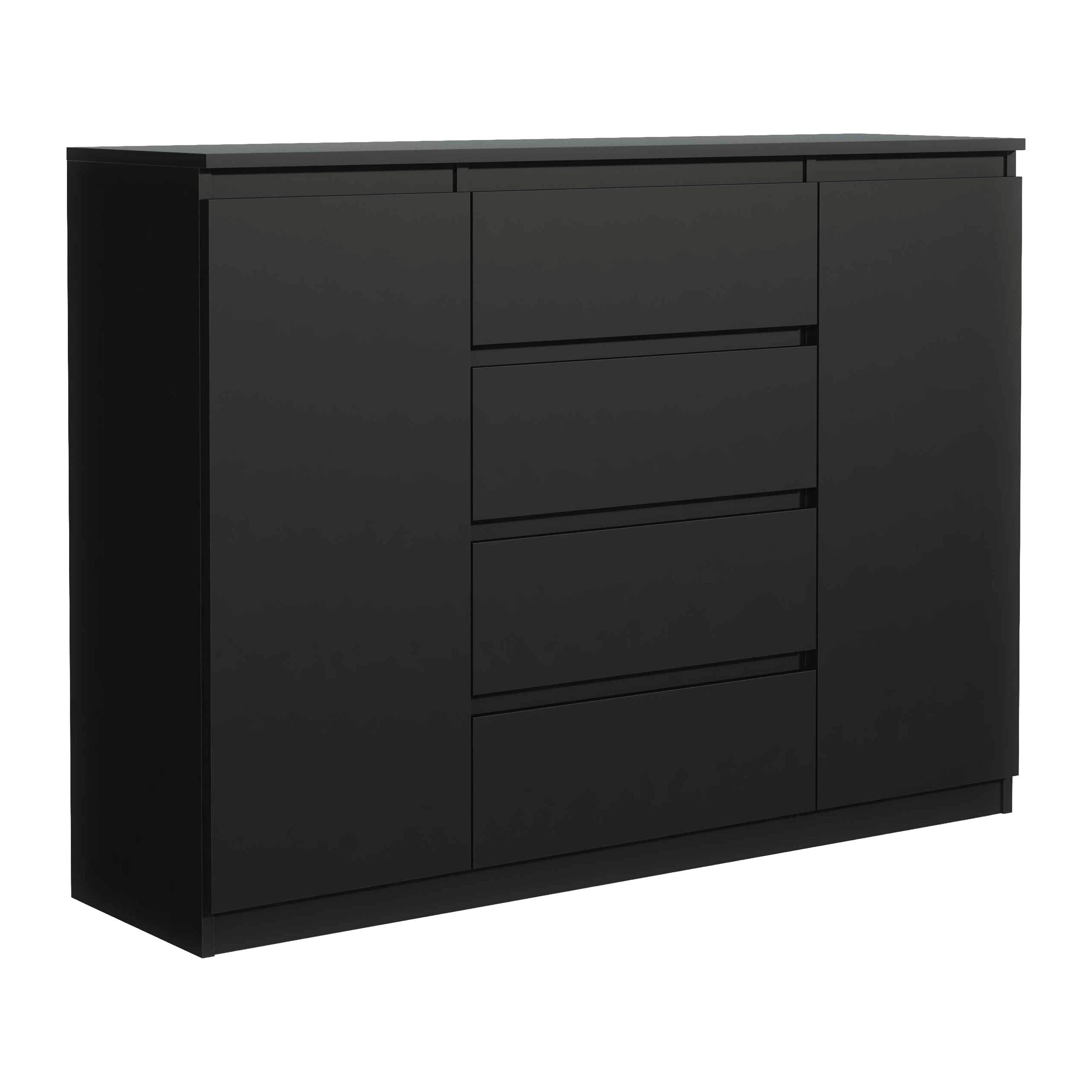 Masseno Kommode NUDO 120 cm Sideboard mit 4 Schubladen und 2 Türen Schwarz
