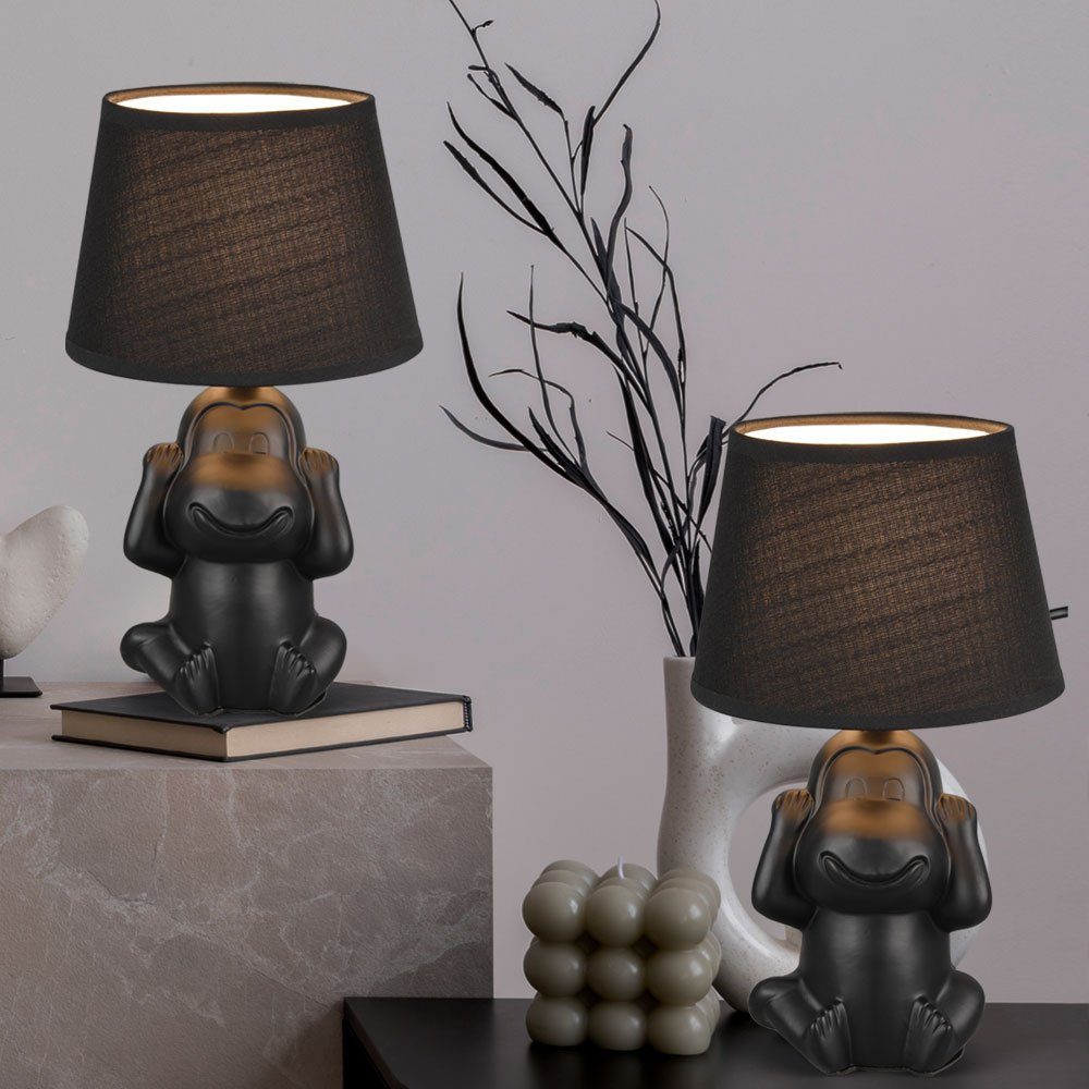 etc-shop Tischleuchte, Leuchtmittel nicht schwarz Nachttischleuchte Keramik inklusive, Affe Beistellleuchte Tischlampe