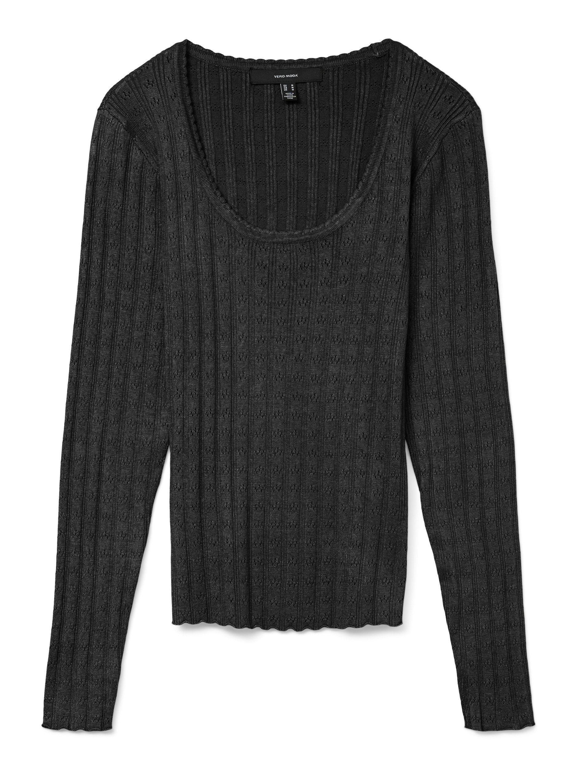 Vero Moda Strickpullover VMWILLOW POINTELLE LS U-NCK PULLOVE, Black