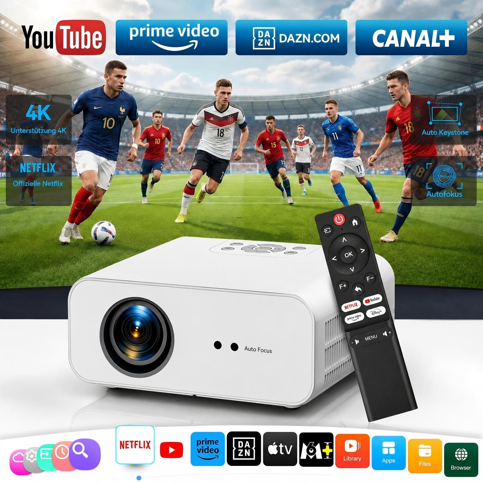 ZOOMCAT 2026 Neuer Smart Beamer 4K Heimkino mit Offiziell Netflix (Autofokus) Beamer (3840x2160 px, 700 ANSI,Auto Fokus, Auto Trapezkorrektur, Auto Hindernisvermeidung)