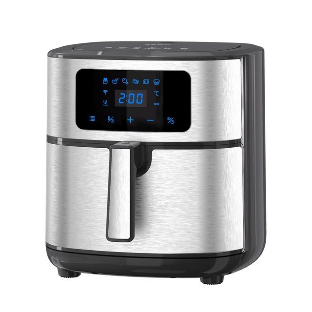 ICQN Heißluftfritteuse AirFryer, Digitalem LED-Touchscreen, 6 Programmen, ohne ÖL, 1500,00 W, 8L XXL Friteuse Heissluft, Airfry, Silber