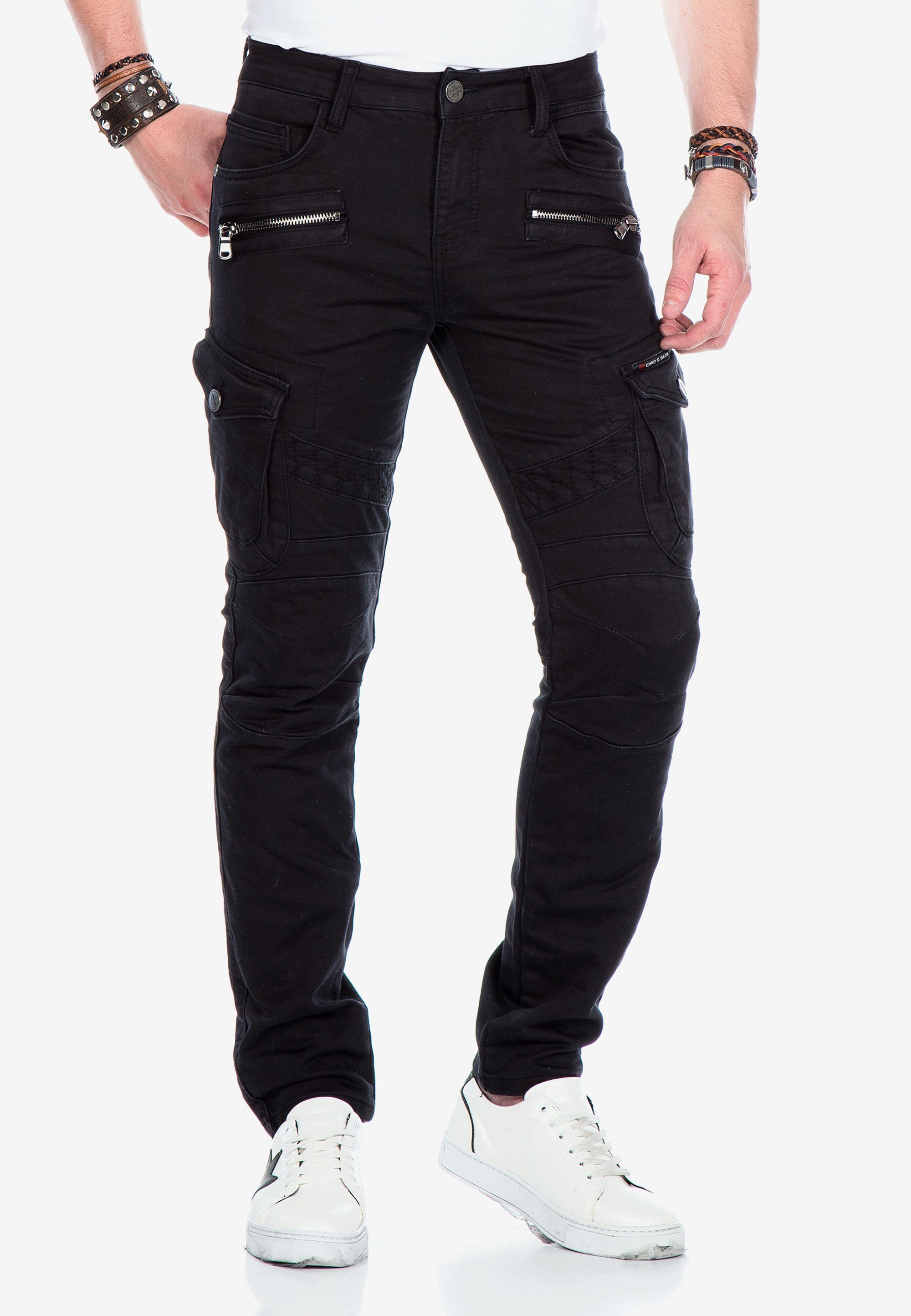 Cipo & Baxx Bequeme im Jeans Biker-Stil schwarz angesagten