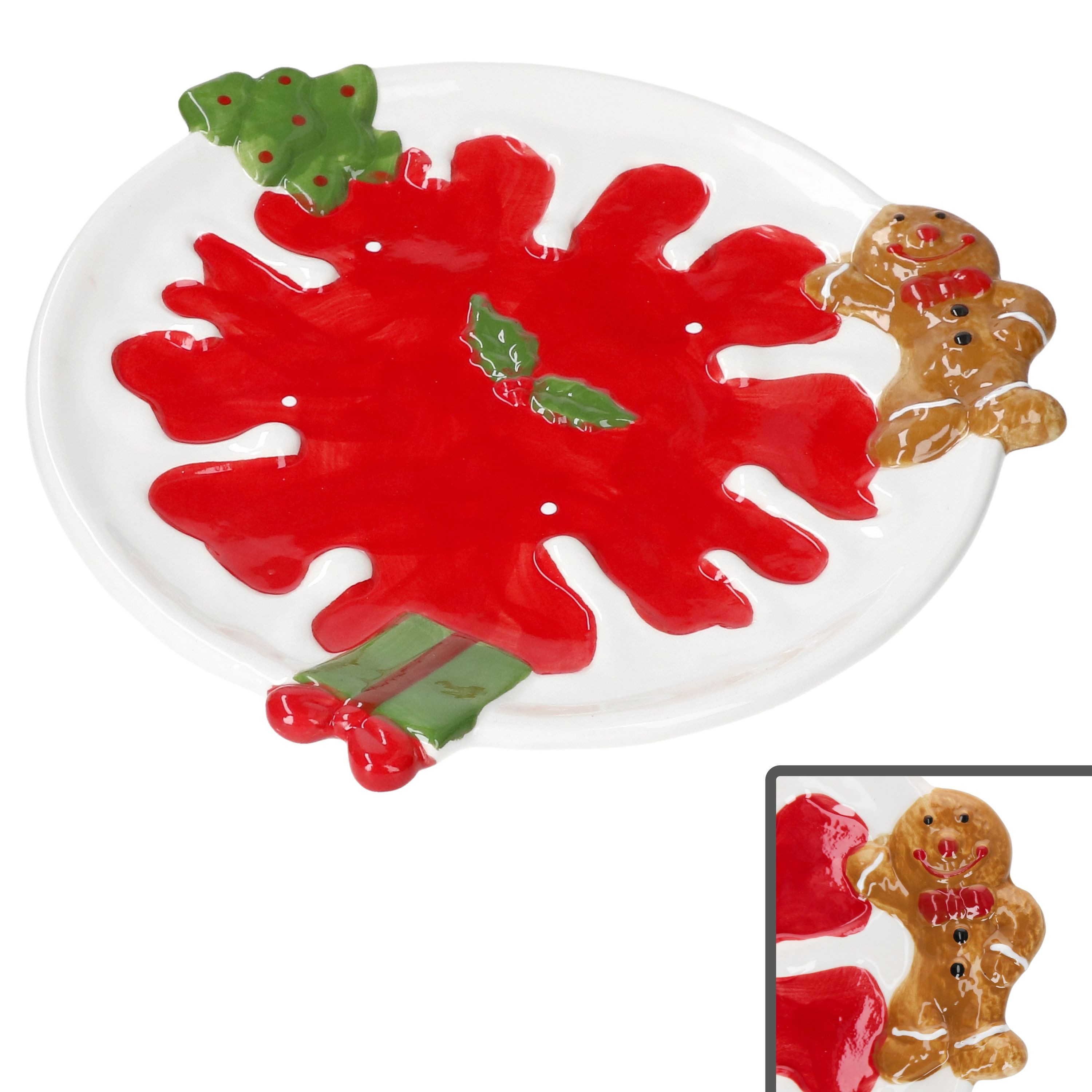 MamboCat Servierplatte Gebäckteller Weihnachtsstern Ø28cm Steingut Servierplatte Kuchen, Steingut