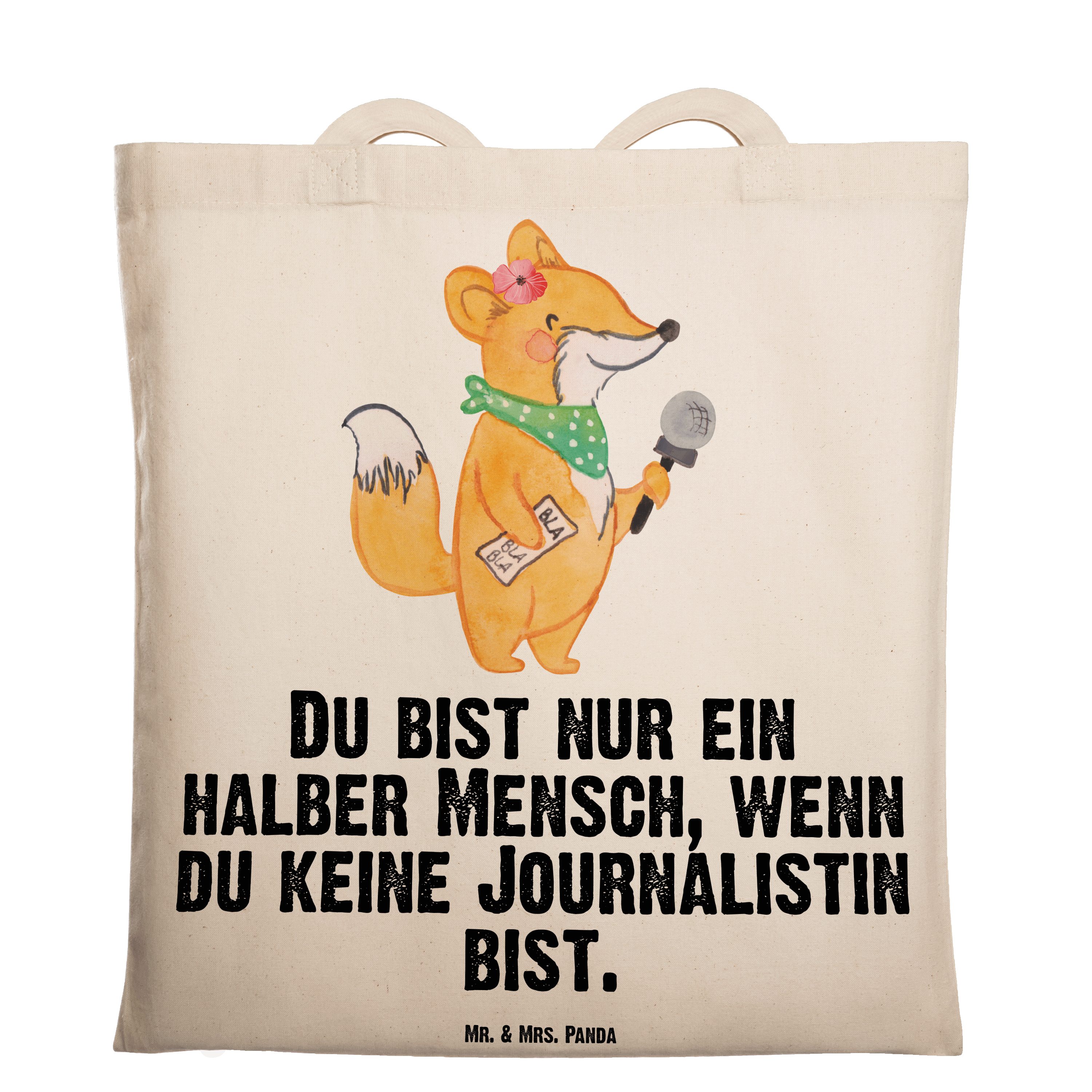 Mr. & Mrs. Panda Tragetasche Journalistin mit Herz - Transparent - Geschenk, Beuteltasche, Redakte (1-tlg)