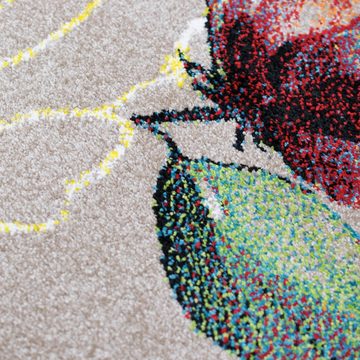 Teppich Designerteppich mit wunderschönem Blumendesign – taupe mehrfarbig, Carpetia, rechteckig, Höhe: 13 mm, Allergikergeeignet, Schmutzabweisend, Strapazierfähig
