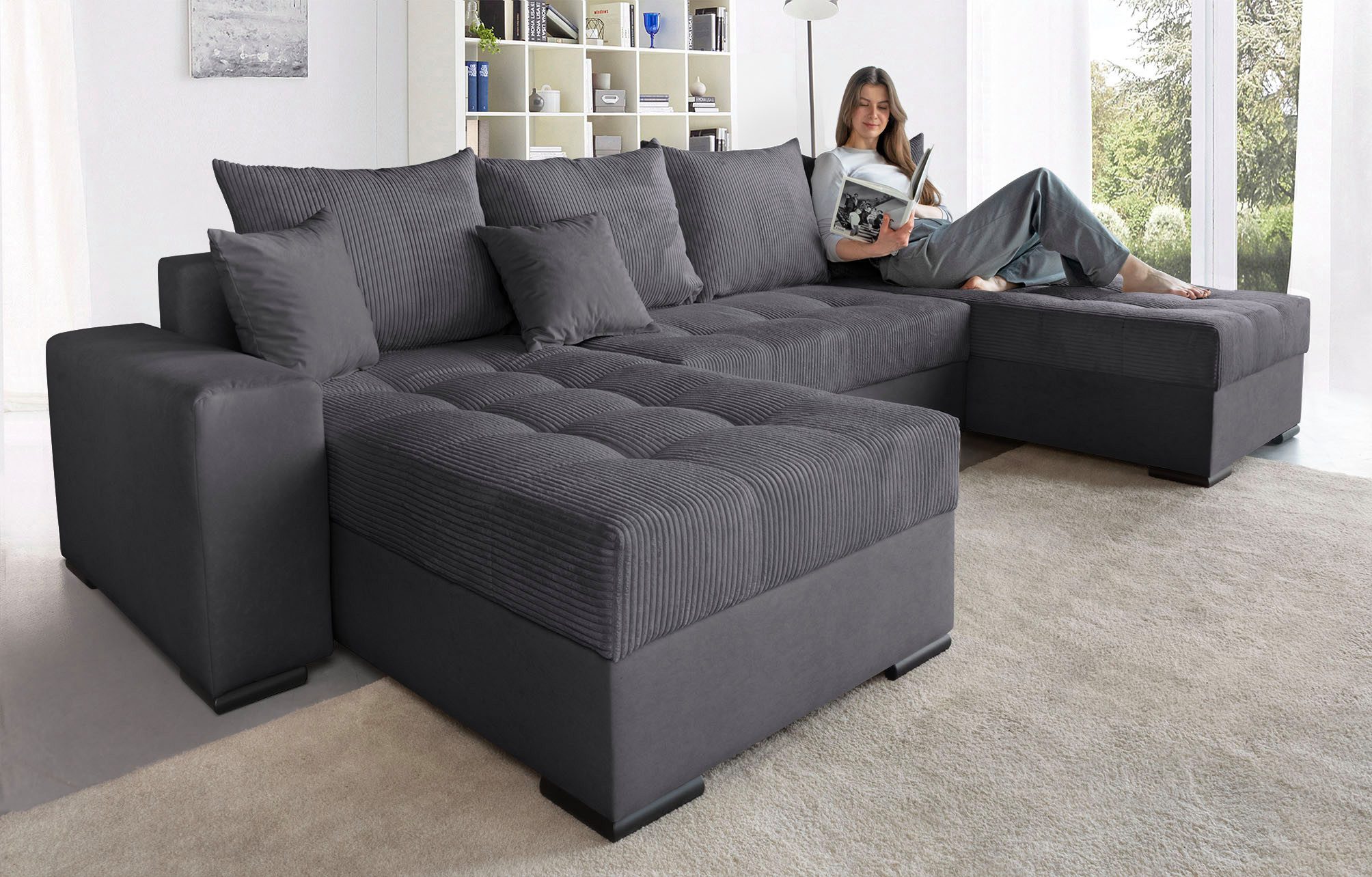 Wohnlandschaft XL-Josy U-Form, Breite 313 cm, Cord-/Mix