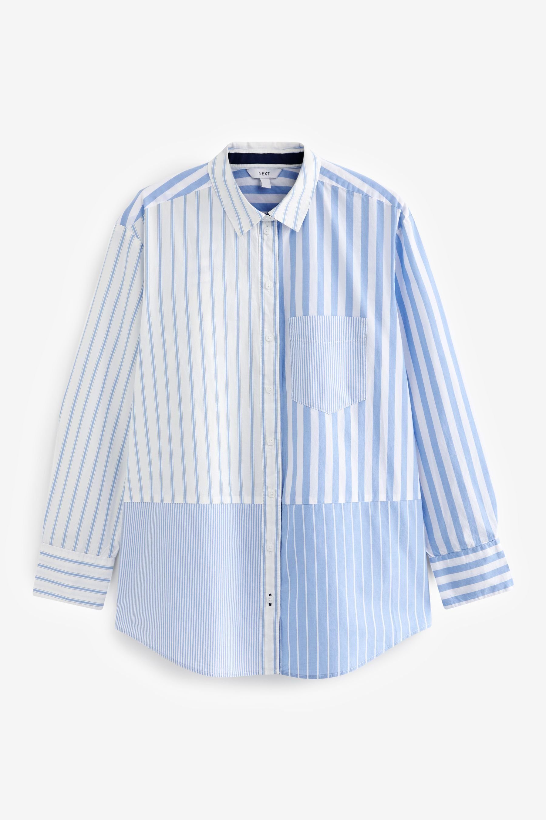 Next Langarmbluse Oversized-Langarmhemd aus (1-tlg) Blue Mix Baumwolle Stripe